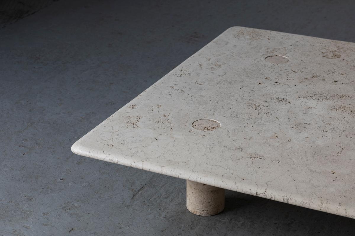 Minimalist Angelo Mangiarotti Travertine Coffee Table for Up&Up, Italy, 1970s