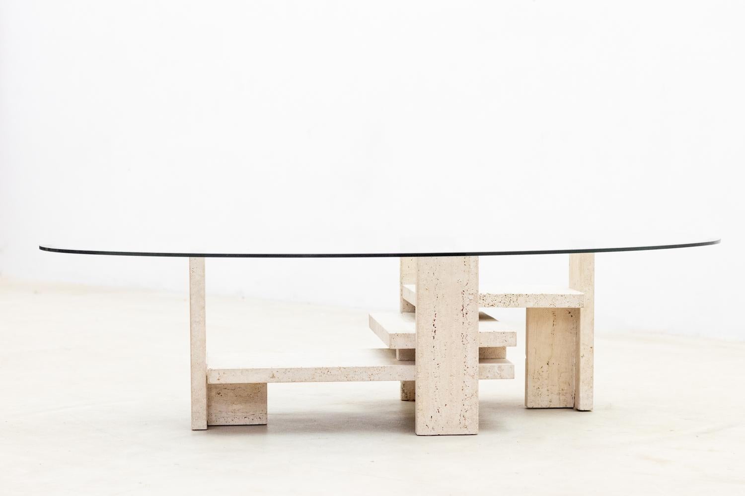 Post-Modern Travertine coffee table by Ballez Willy, 1970s  For Sale