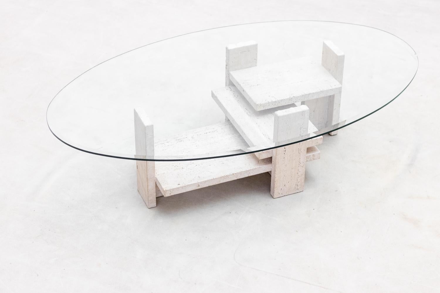 Belgian Travertine coffee table by Ballez Willy, 1970s  For Sale