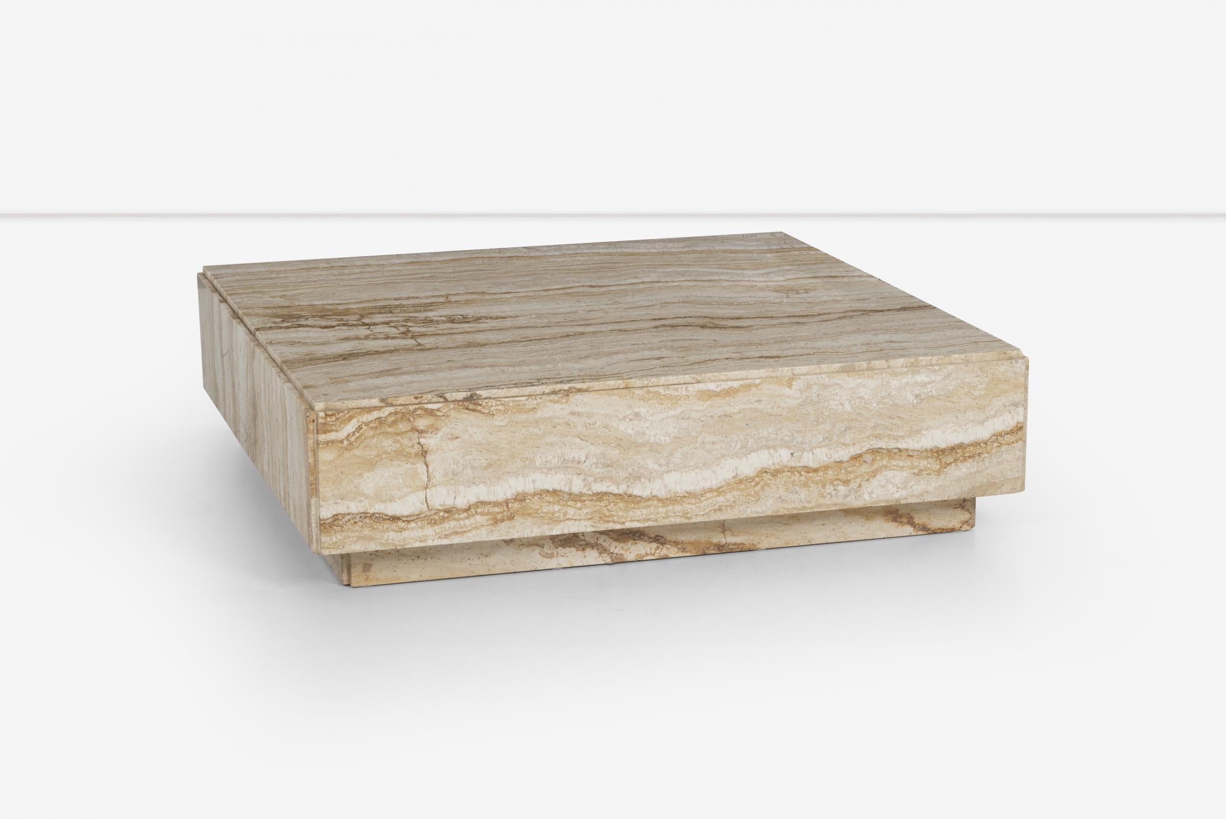 travertine block side table