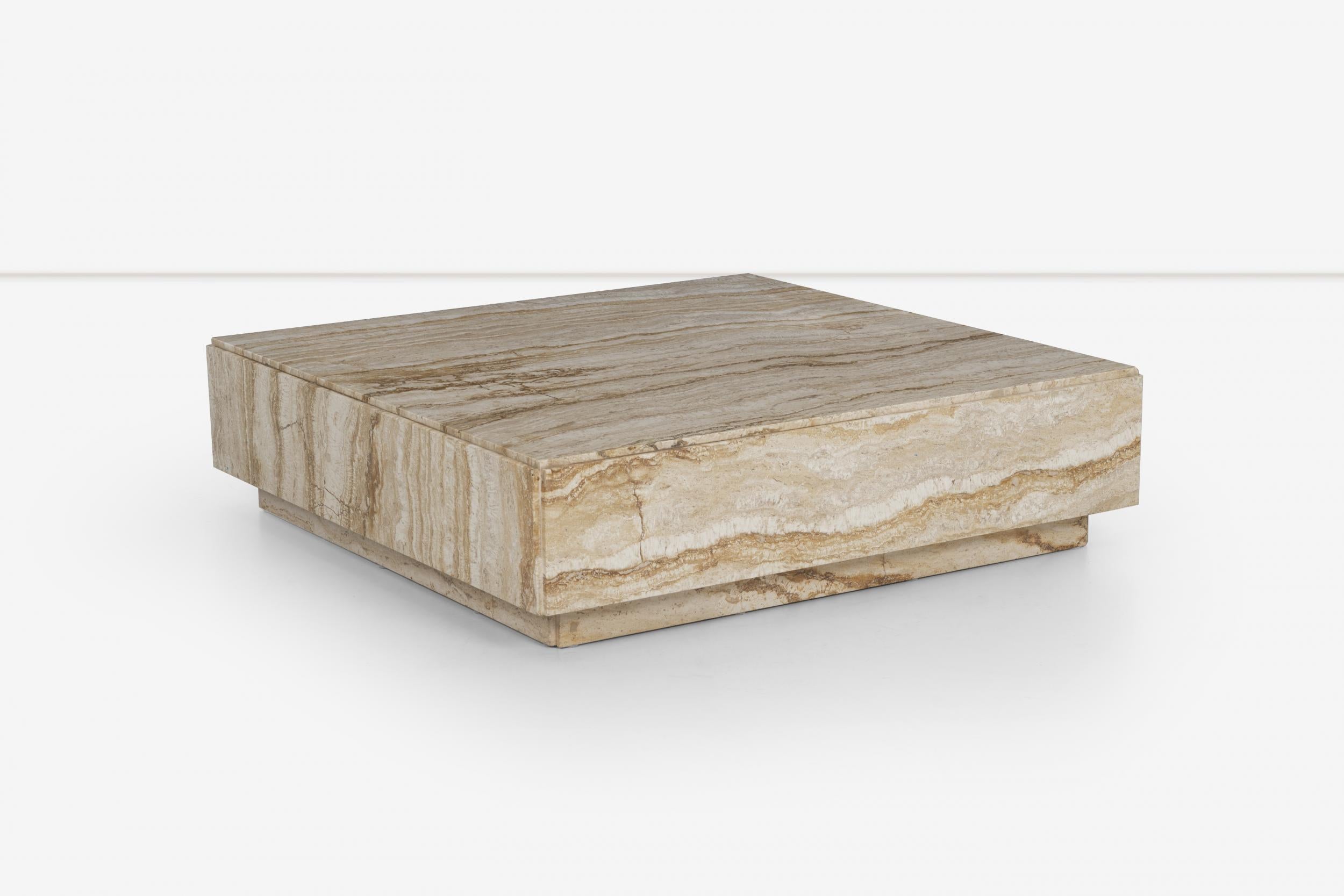 Mid-Century Modern Travertine Coffee Table in the Style of Milo Baughman
