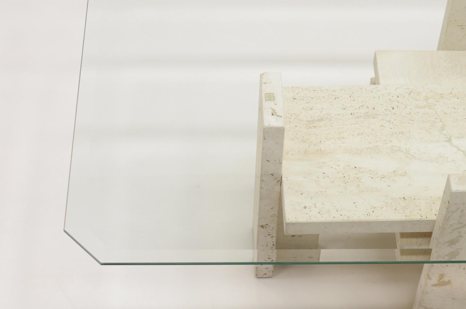 Late 20th Century Travertine coffee table by Willy Ballez, 1970s Belgium. 