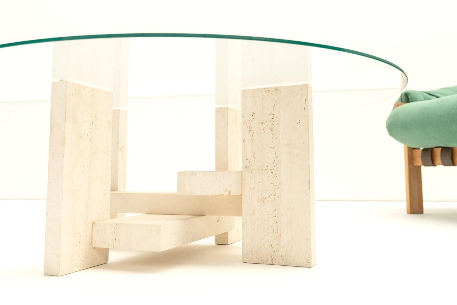 Table basse en travertin Willy Ballez, années 1970 en vente 4