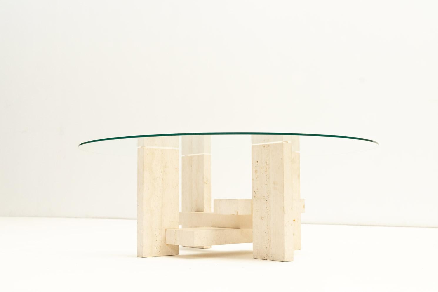 Table basse en travertin Willy Ballez, années 1970 en vente 5