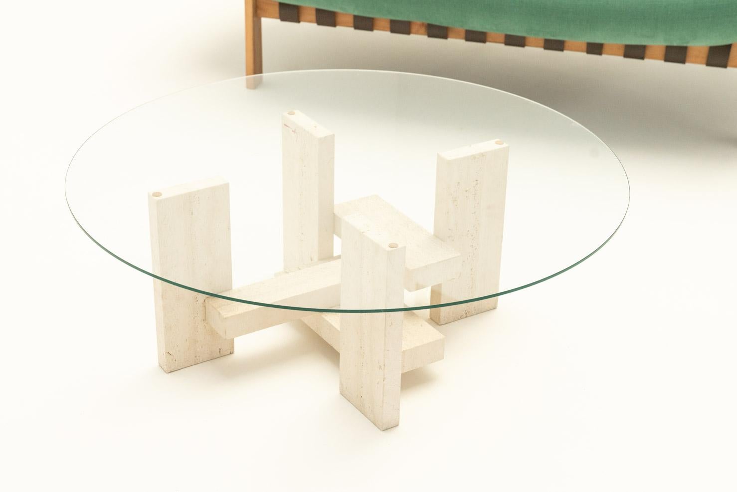 Mid-Century Modern Table basse en travertin Willy Ballez, années 1970 en vente