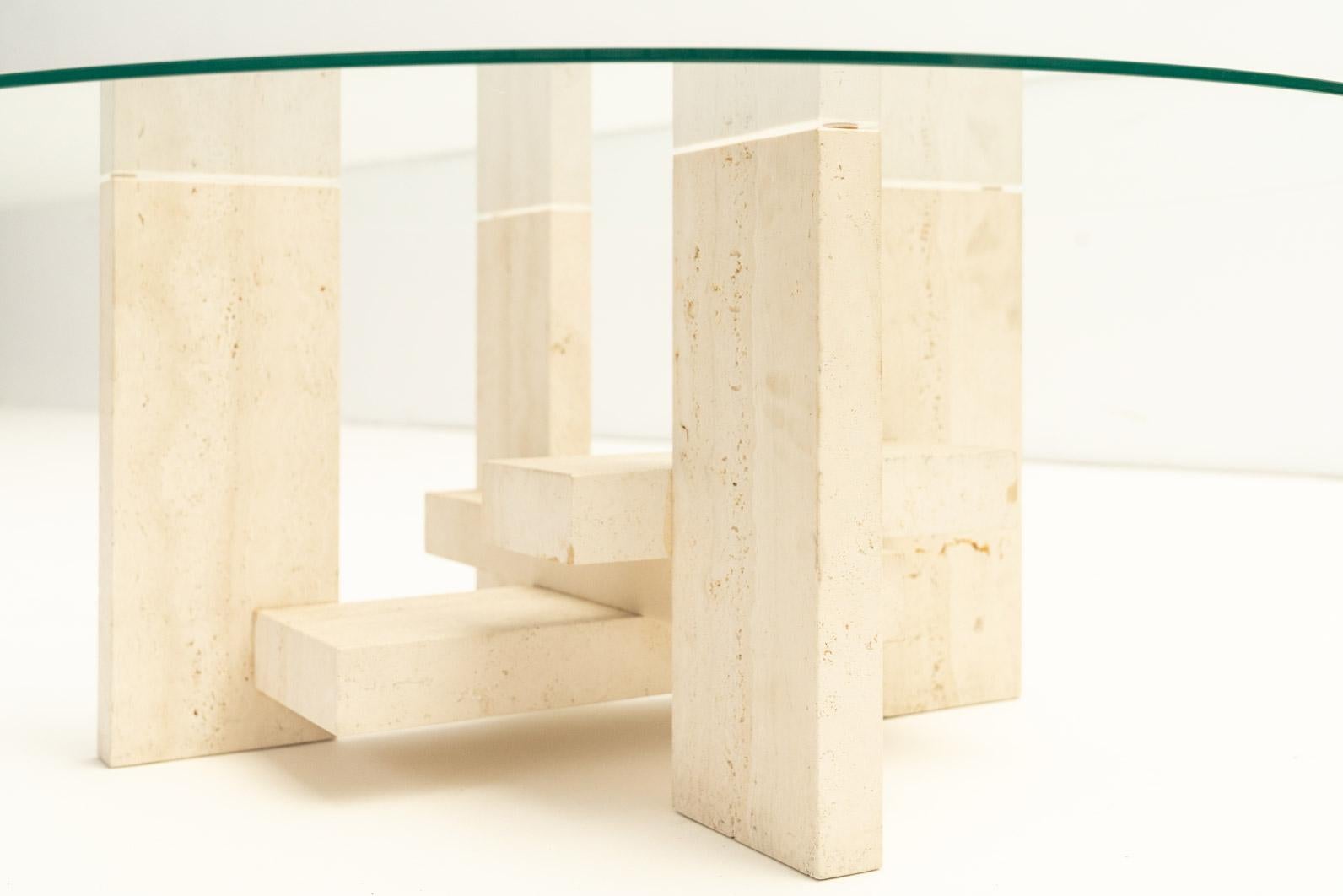 Table basse en travertin Willy Ballez, années 1970 en vente 1
