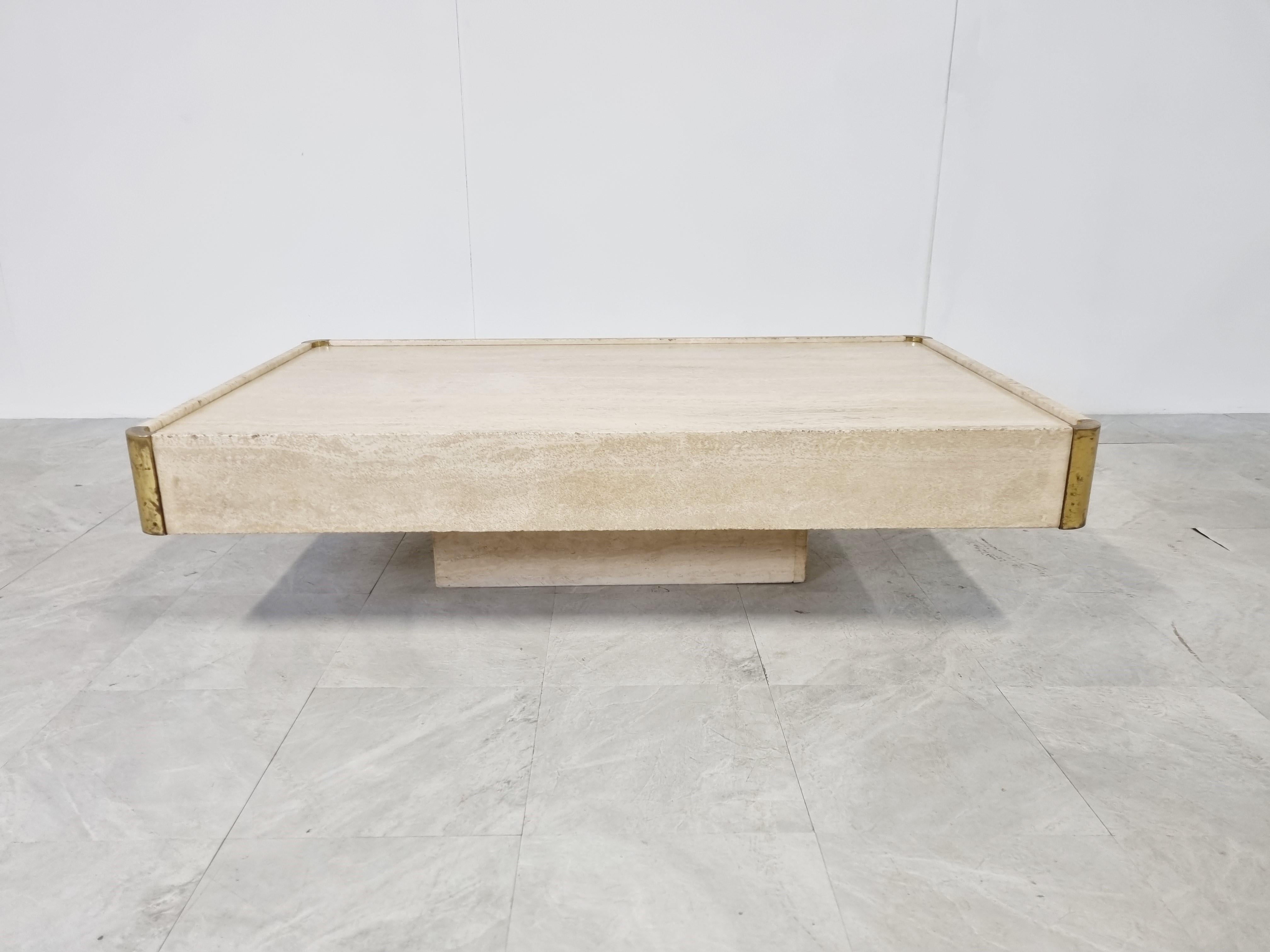 Hollywood Regency Travertine Coffee Table by Willy Rizzo, 1970s