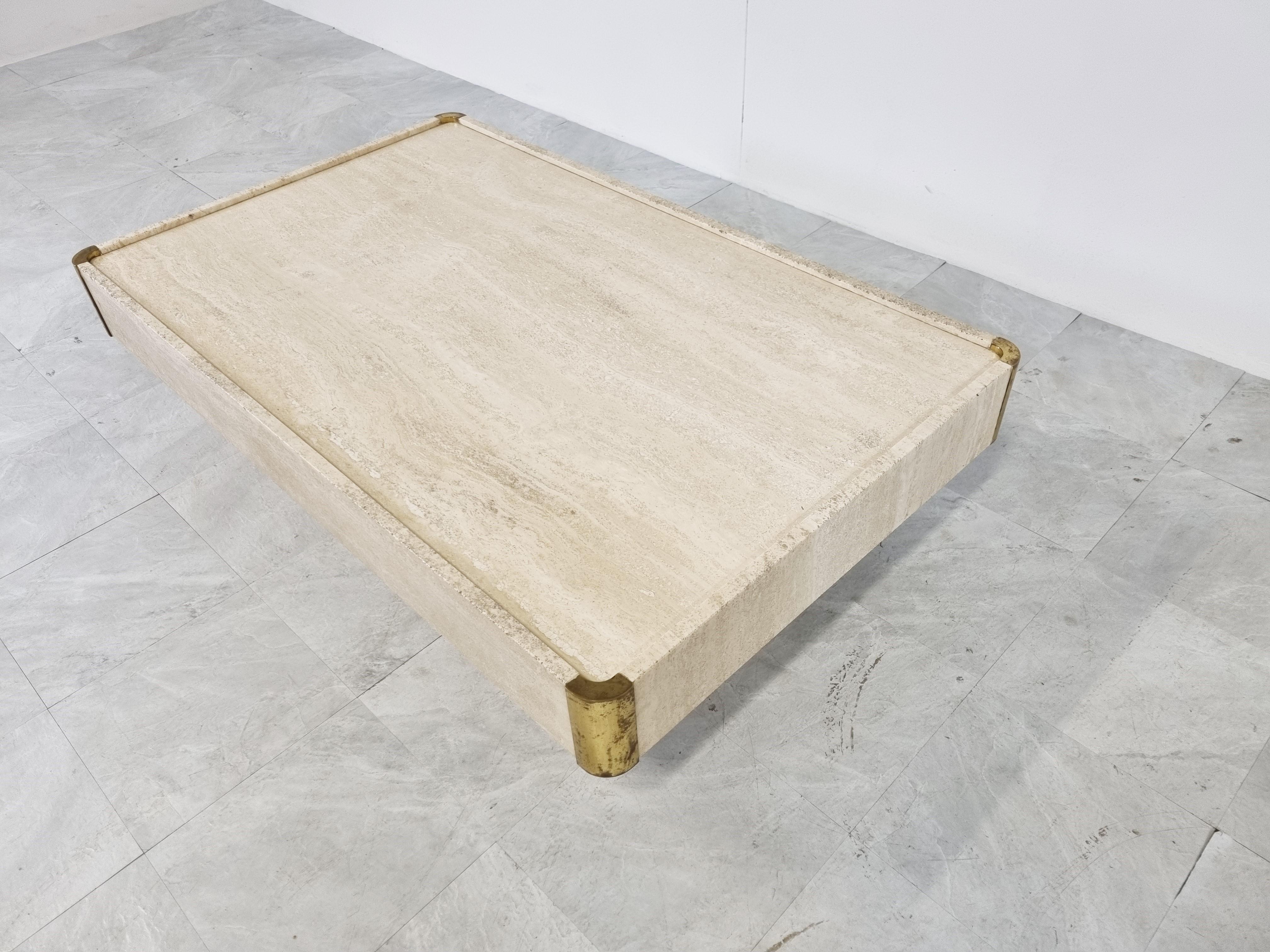 Italian Travertine Coffee Table by Willy Rizzo, 1970s