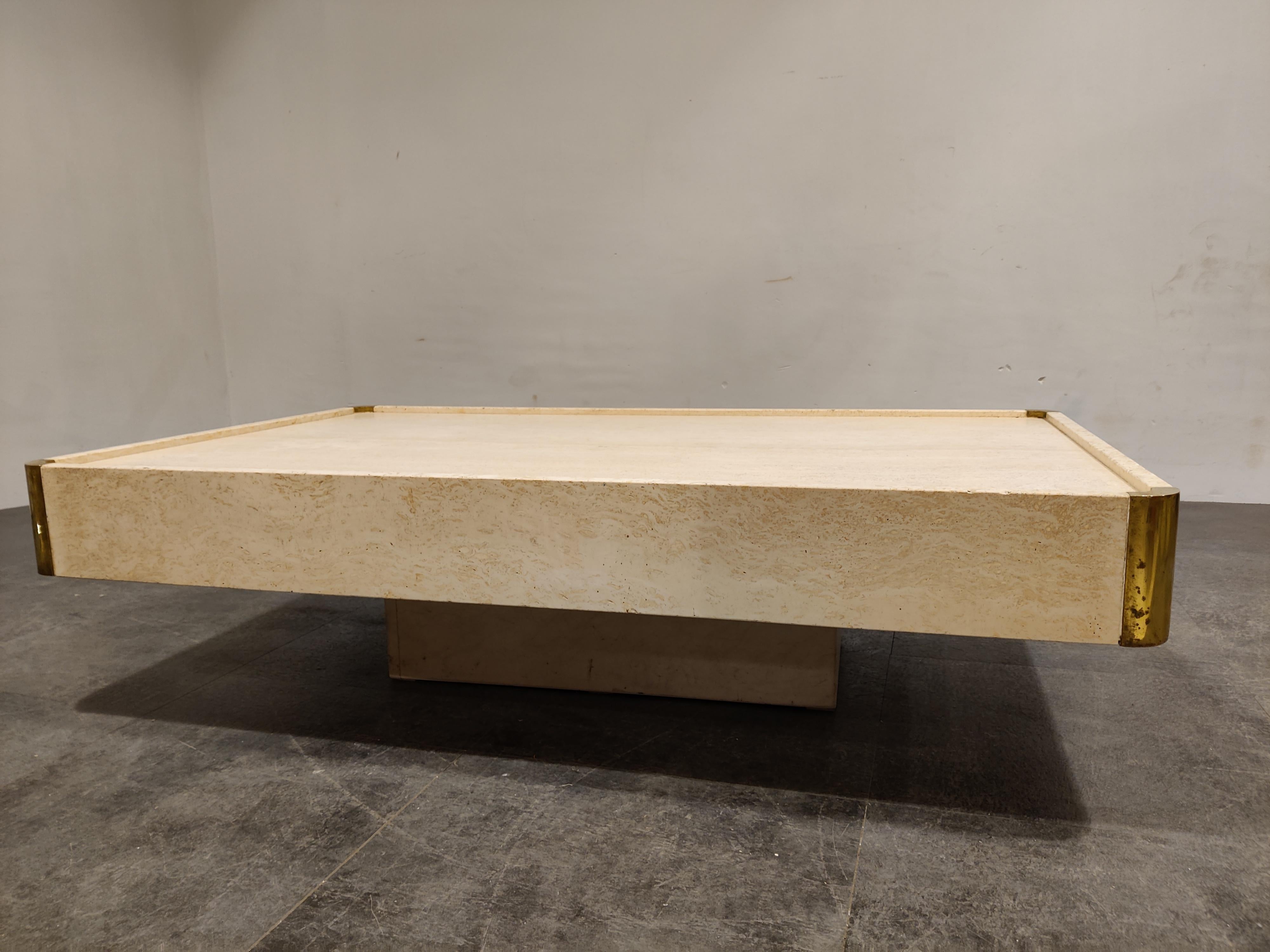 Travertine Coffee Table by Willy Rizzo, 1970s In Good Condition In HEVERLEE, BE
