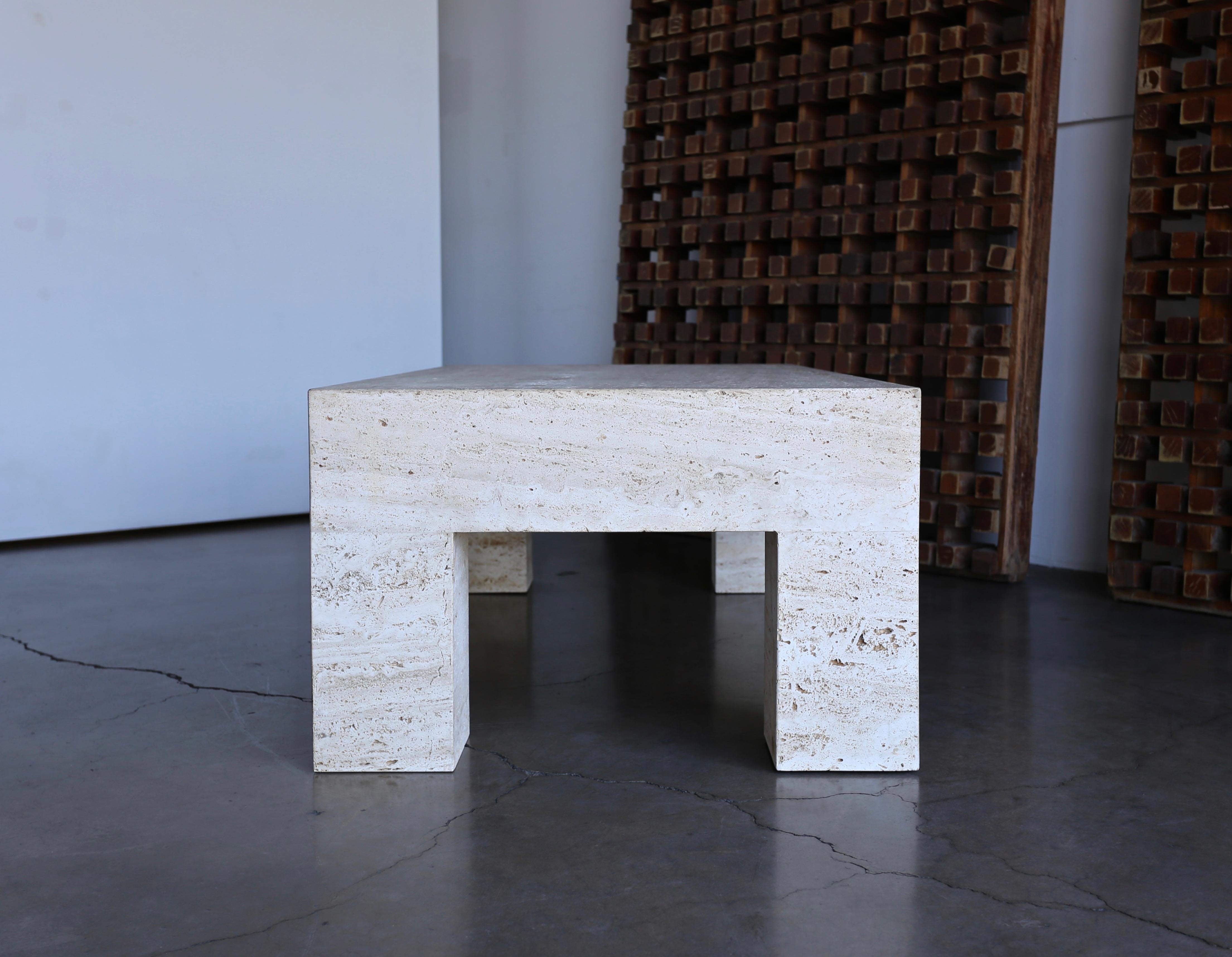 Travertine Coffee Table, circa 1980 In Good Condition In Costa Mesa, CA