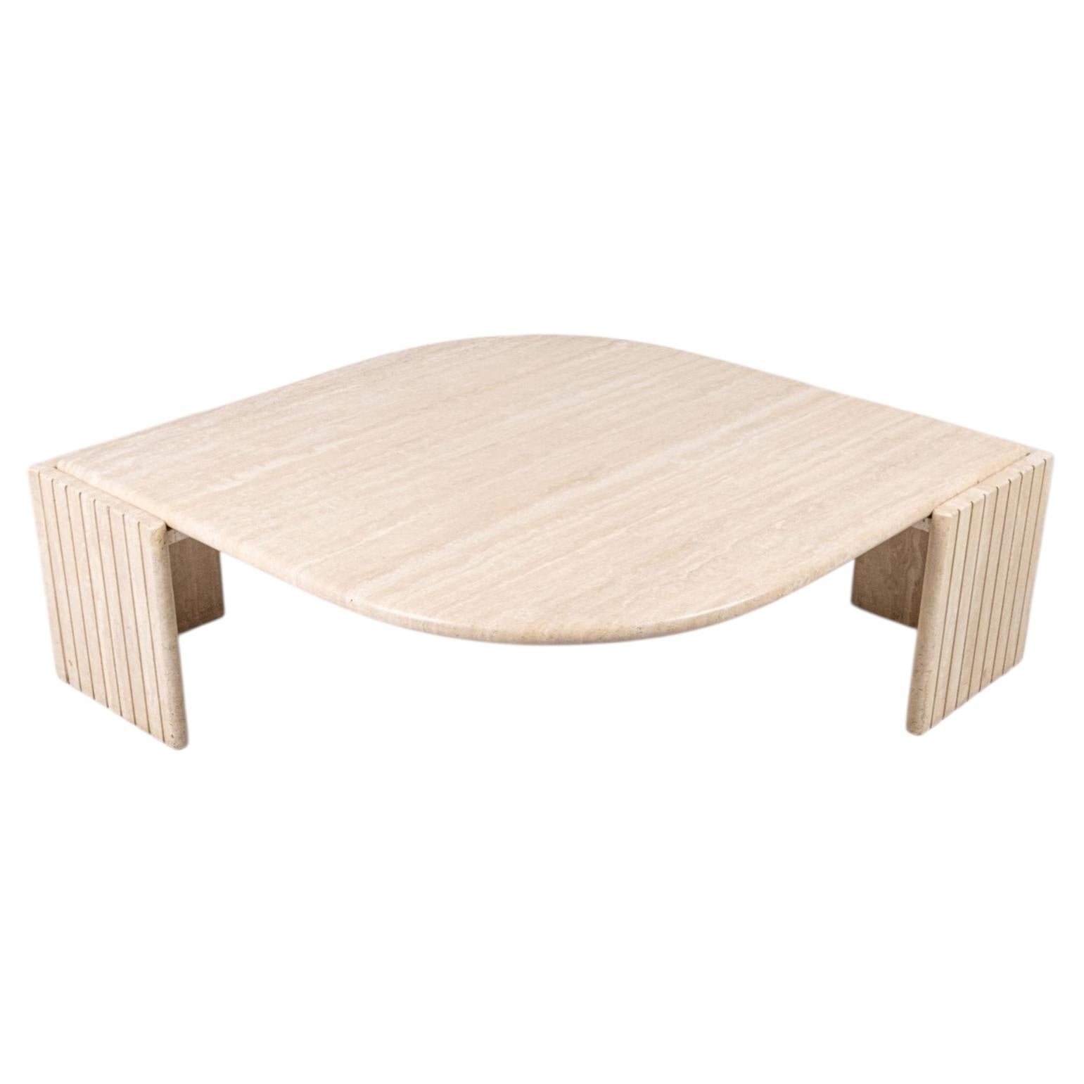 Travertine coffee table, eye-shaped, by Roche Bobois, 1970-80s
