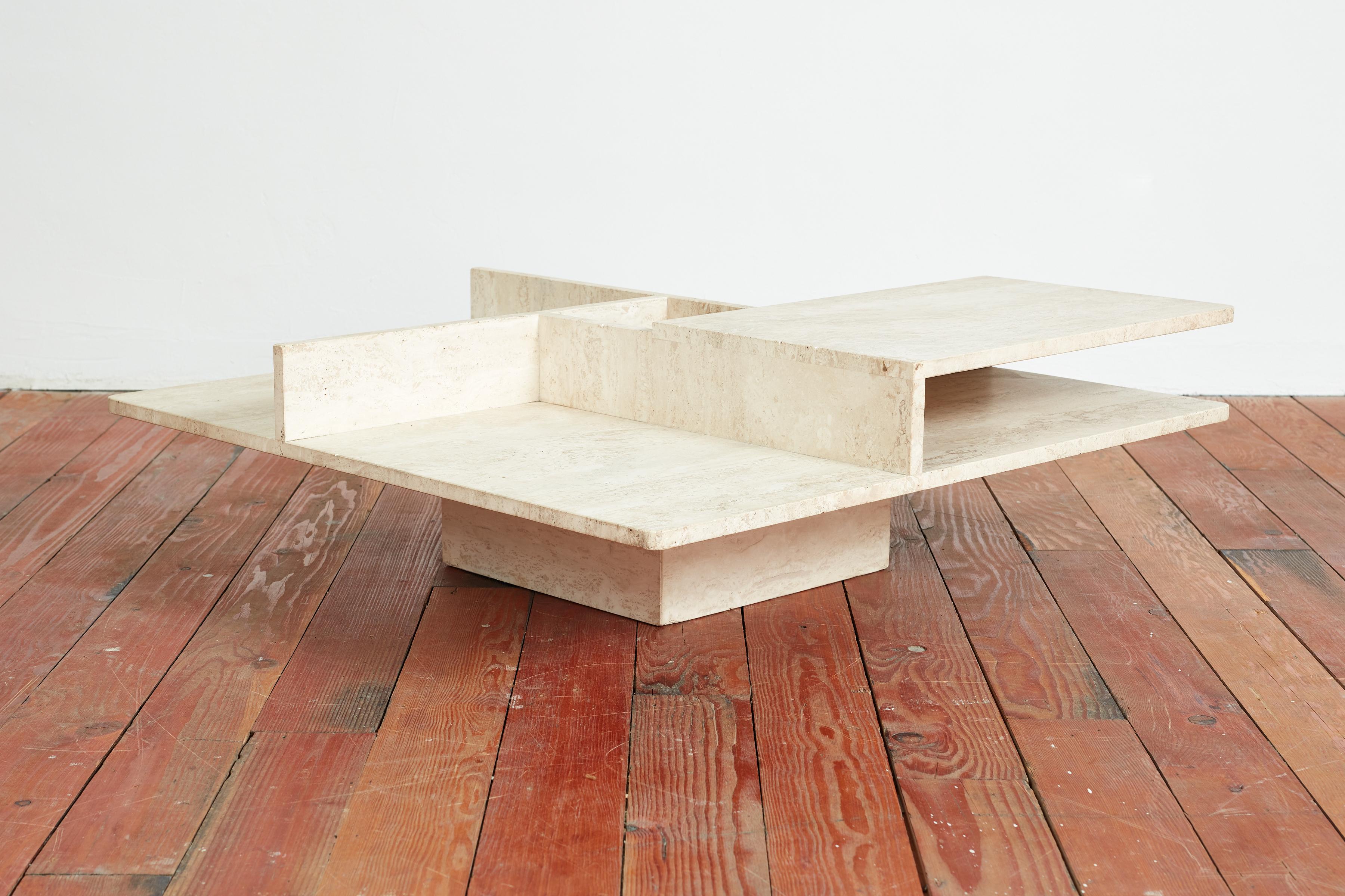 travertine and wood coffee table