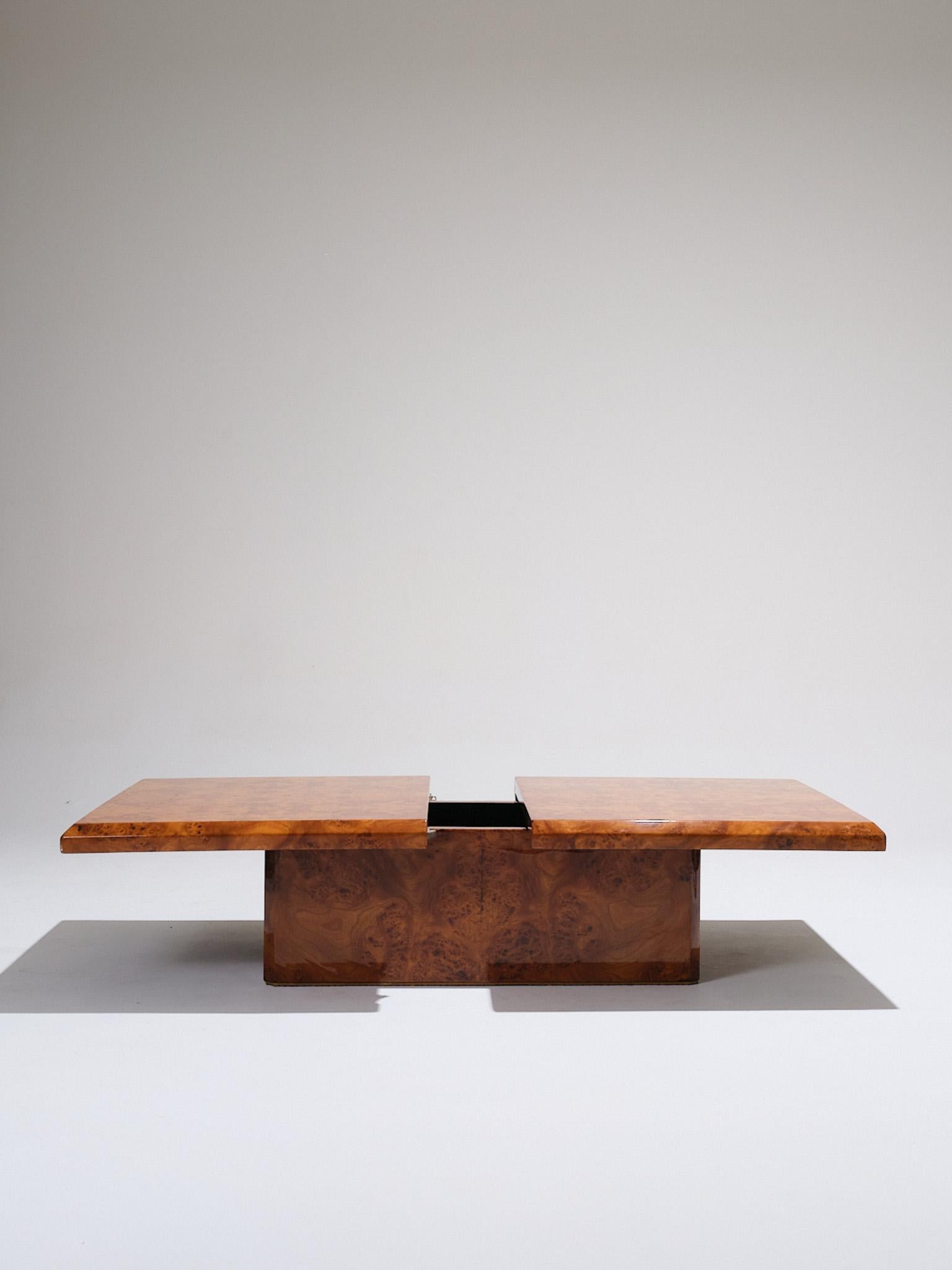 Table basse en travertin et loupe d'orme, 1970 Bon état - En vente à PARIS, FR