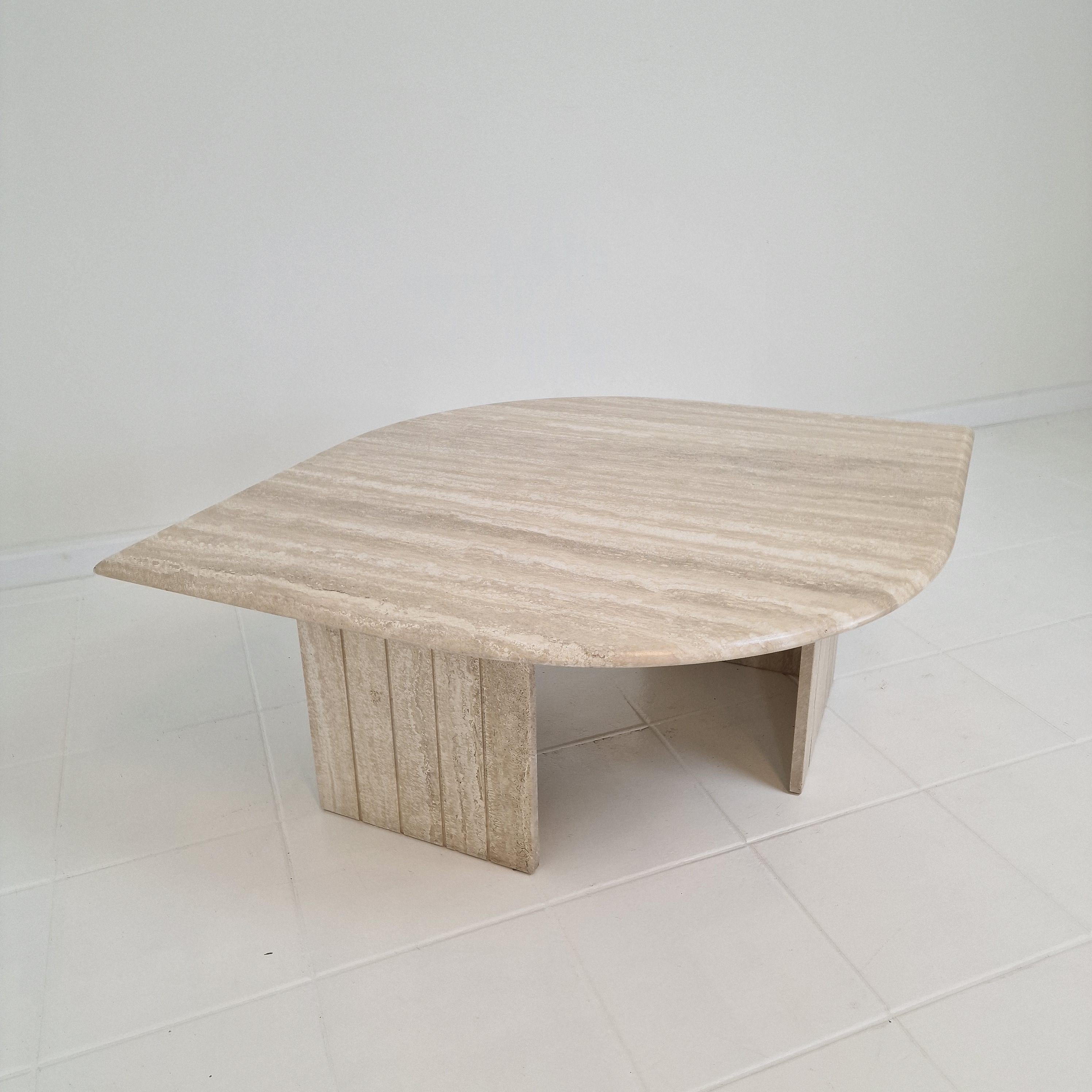 Hand-Crafted Travertine Coffee Table in Teardrop Shape, 1980's For Sale