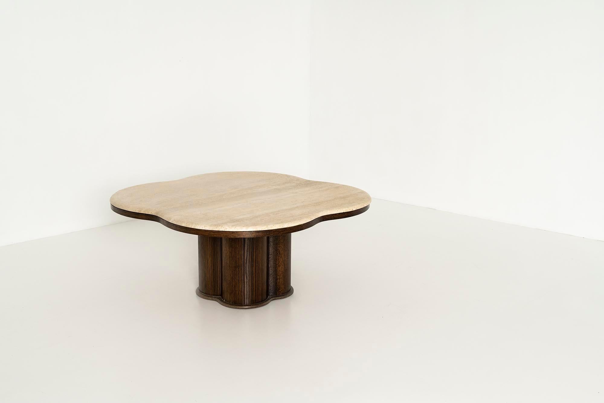 Mid-Century Modern Travertine Coffee Table in the Style of Jean Royère Style, 1970s
