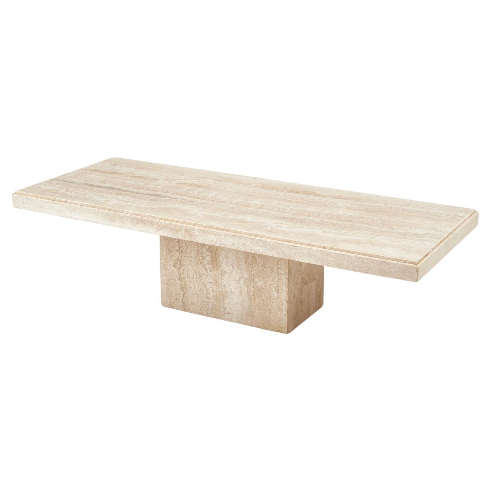 Large Coffee Table in Travertine and Brass, circa 1970 For Sale at 1stDibs