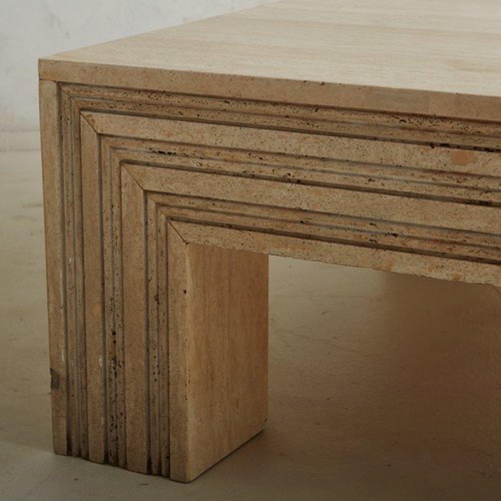 Travertine Coffee Table With Channeled Base, Spain 20th Century For Sale 4