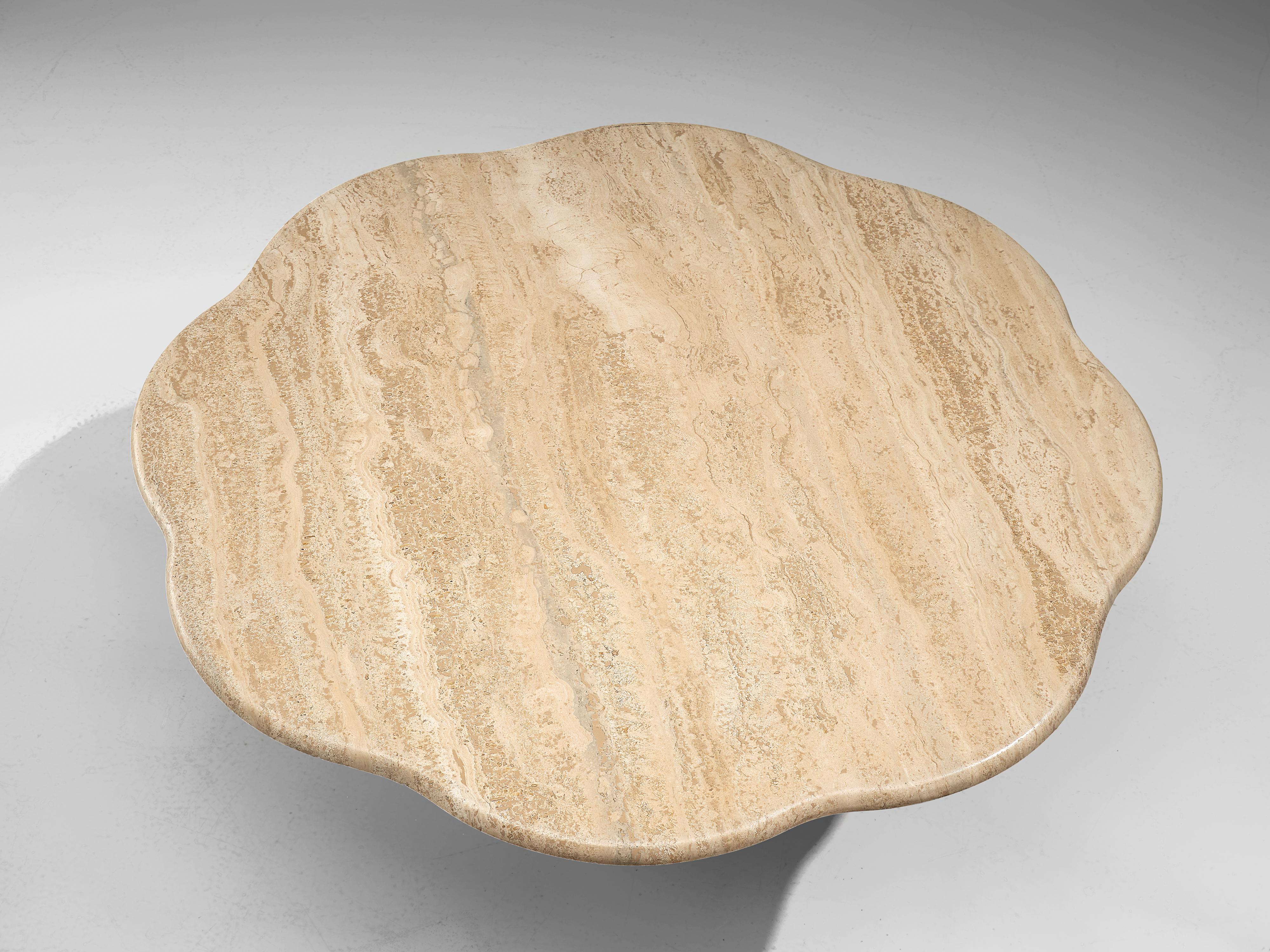 Mid-Century Modern Travertine Coffee Table with Floral Shaped Top