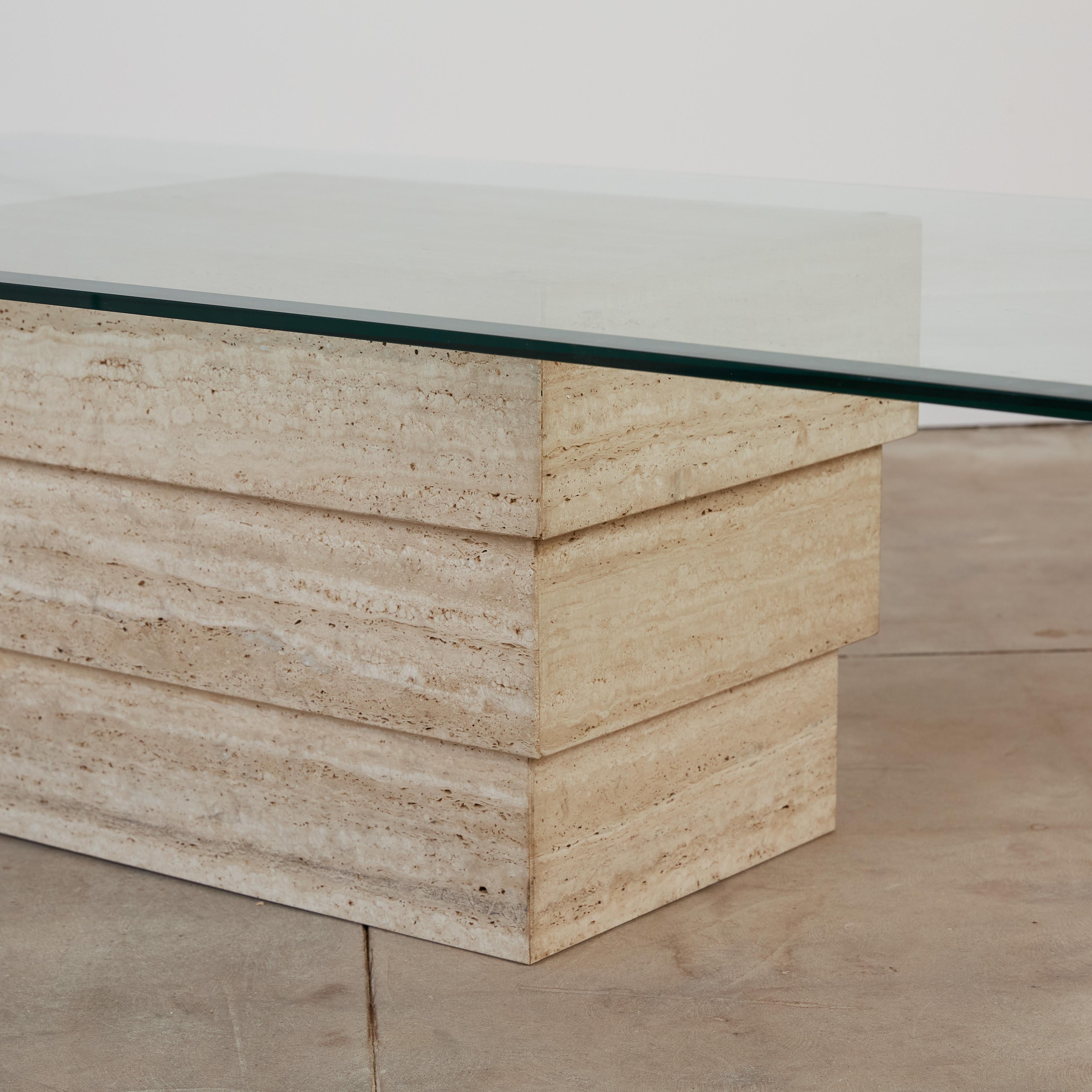 Travertine Coffee Table with Glass Top 3