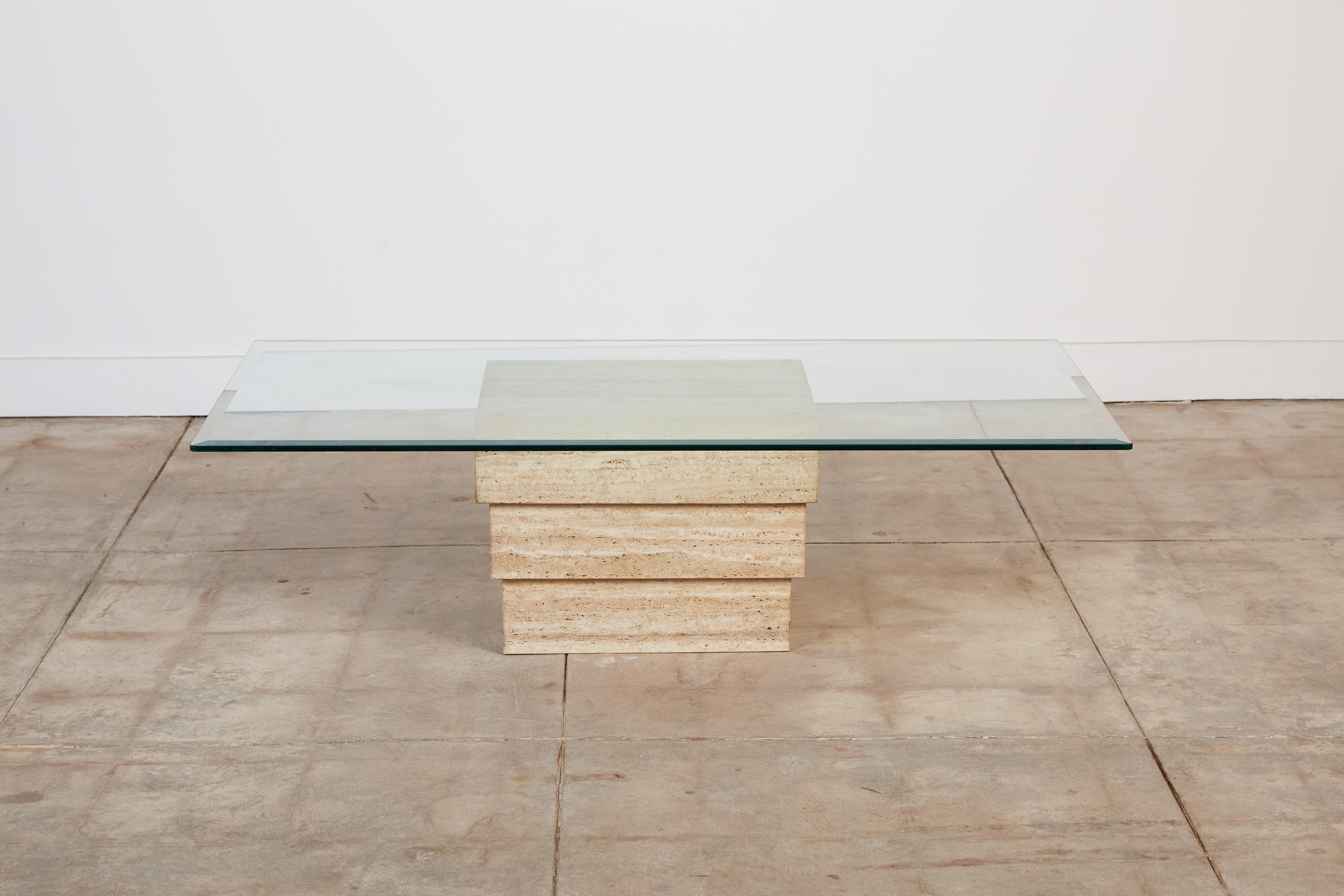 Unknown Travertine Coffee Table with Glass Top