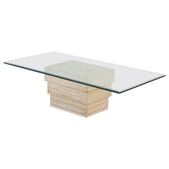 Travertine Coffee Table with Glass Top