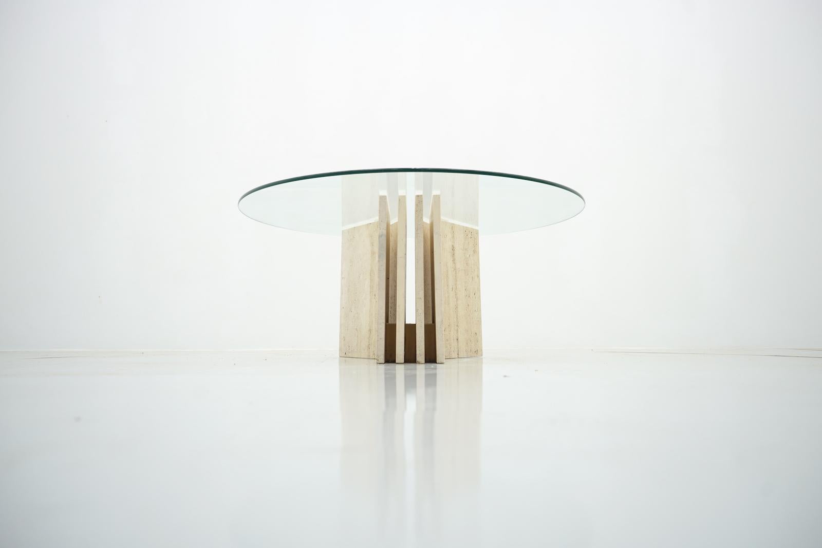 Travertine Coffee Table with Glass Top, Italy, 1970s For Sale 4