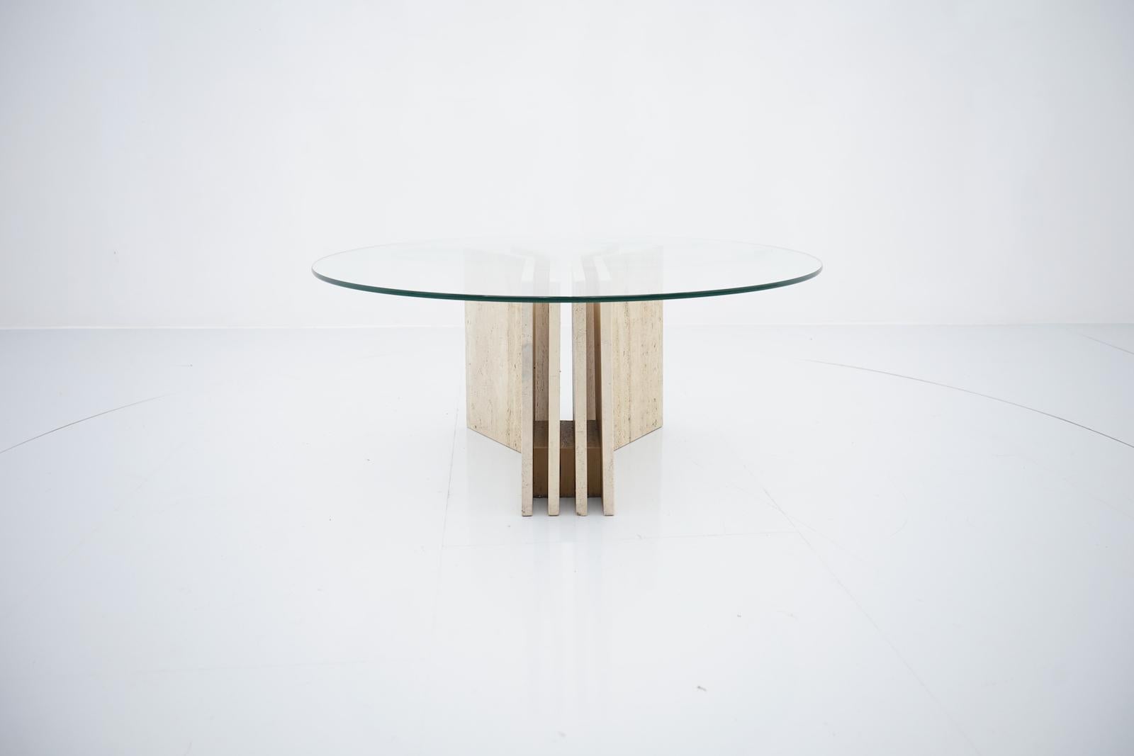Travertine Coffee Table with Glass Top, Italy, 1970s For Sale 5