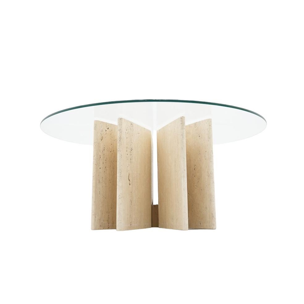 Travertine Coffee Table with Glass Top, Italy, 1970s For Sale 7