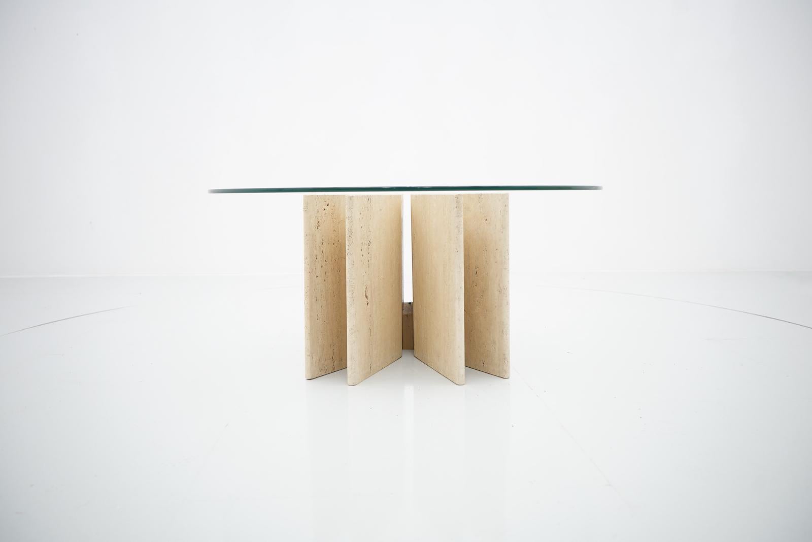 Late 20th Century Travertine Coffee Table with Glass Top, Italy, 1970s For Sale
