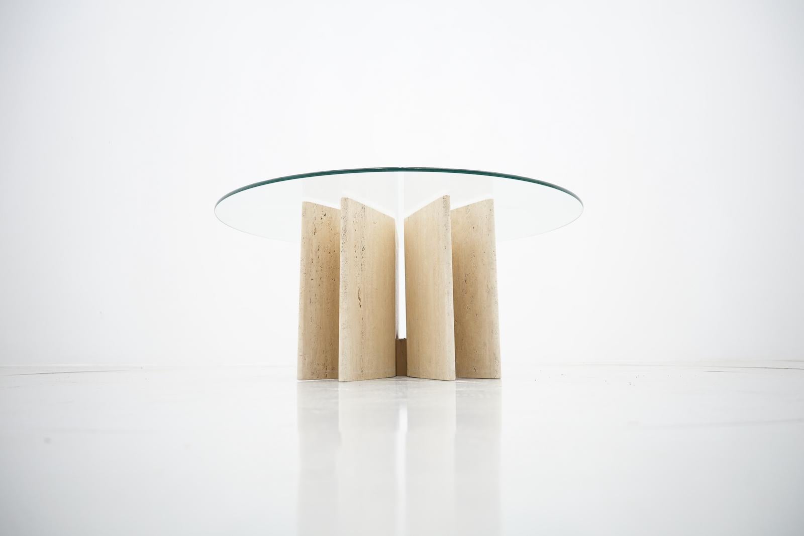 Travertine Coffee Table with Glass Top, Italy, 1970s For Sale 1
