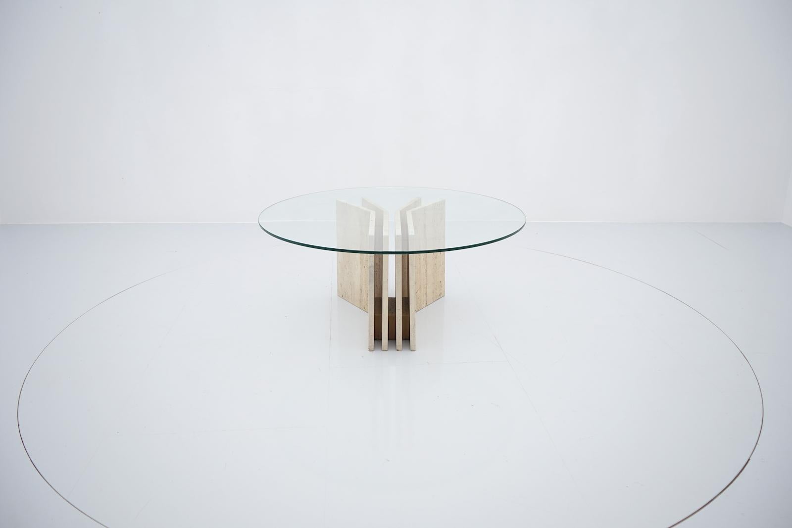 Travertine Coffee Table with Glass Top, Italy, 1970s For Sale 3