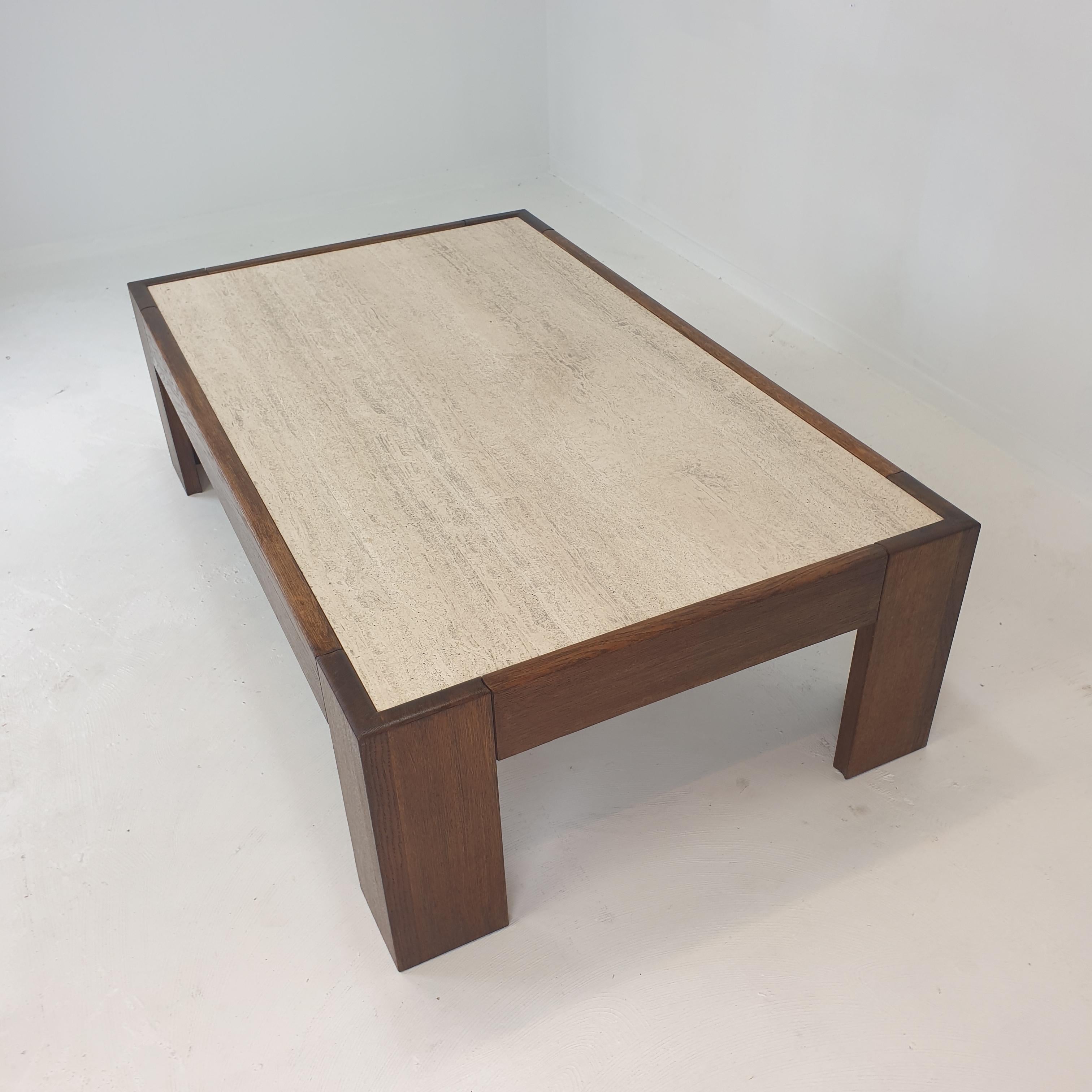 Travertine Coffee Table With Oak Base, 1970s For Sale 6