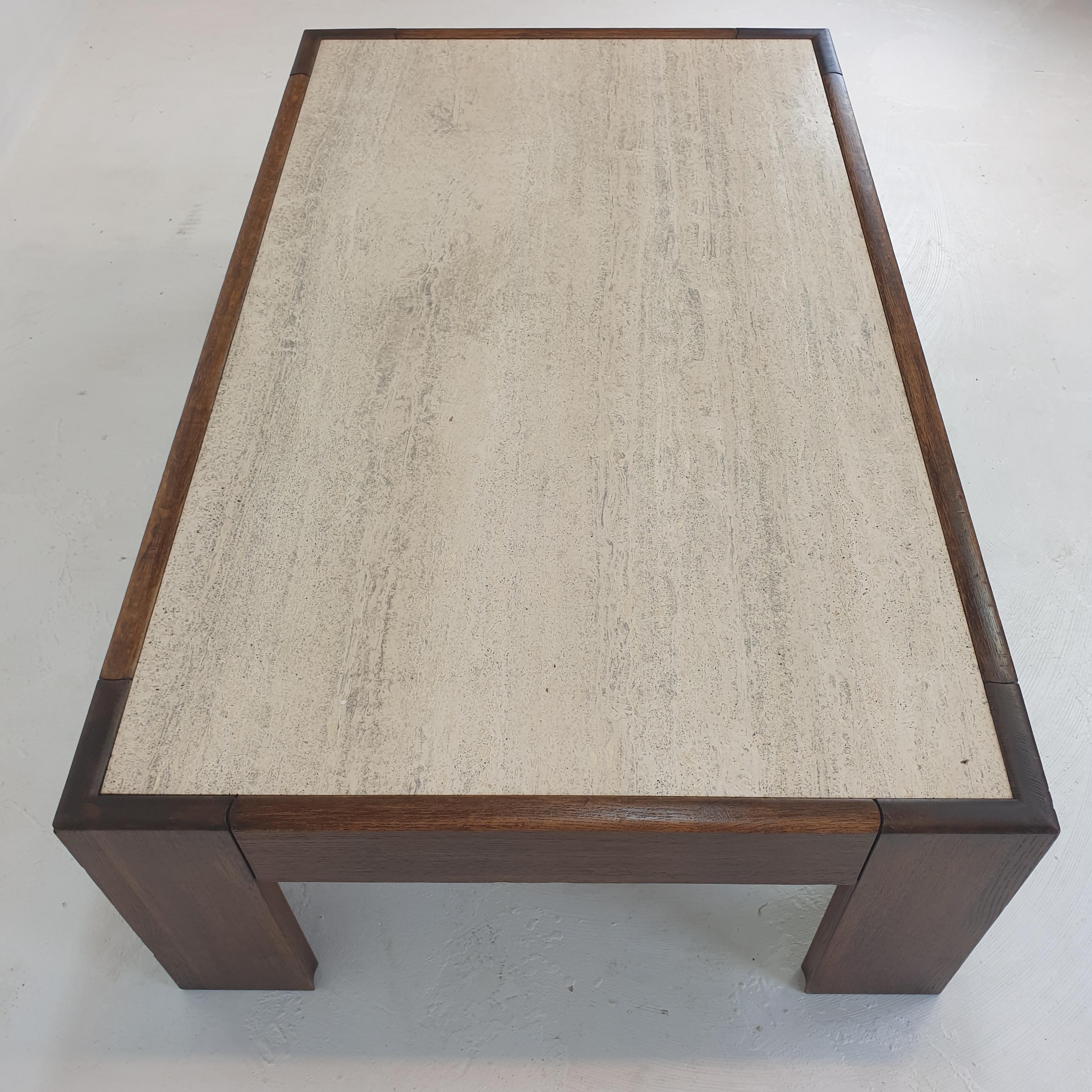 Travertine Coffee Table With Oak Base, 1970s For Sale 8