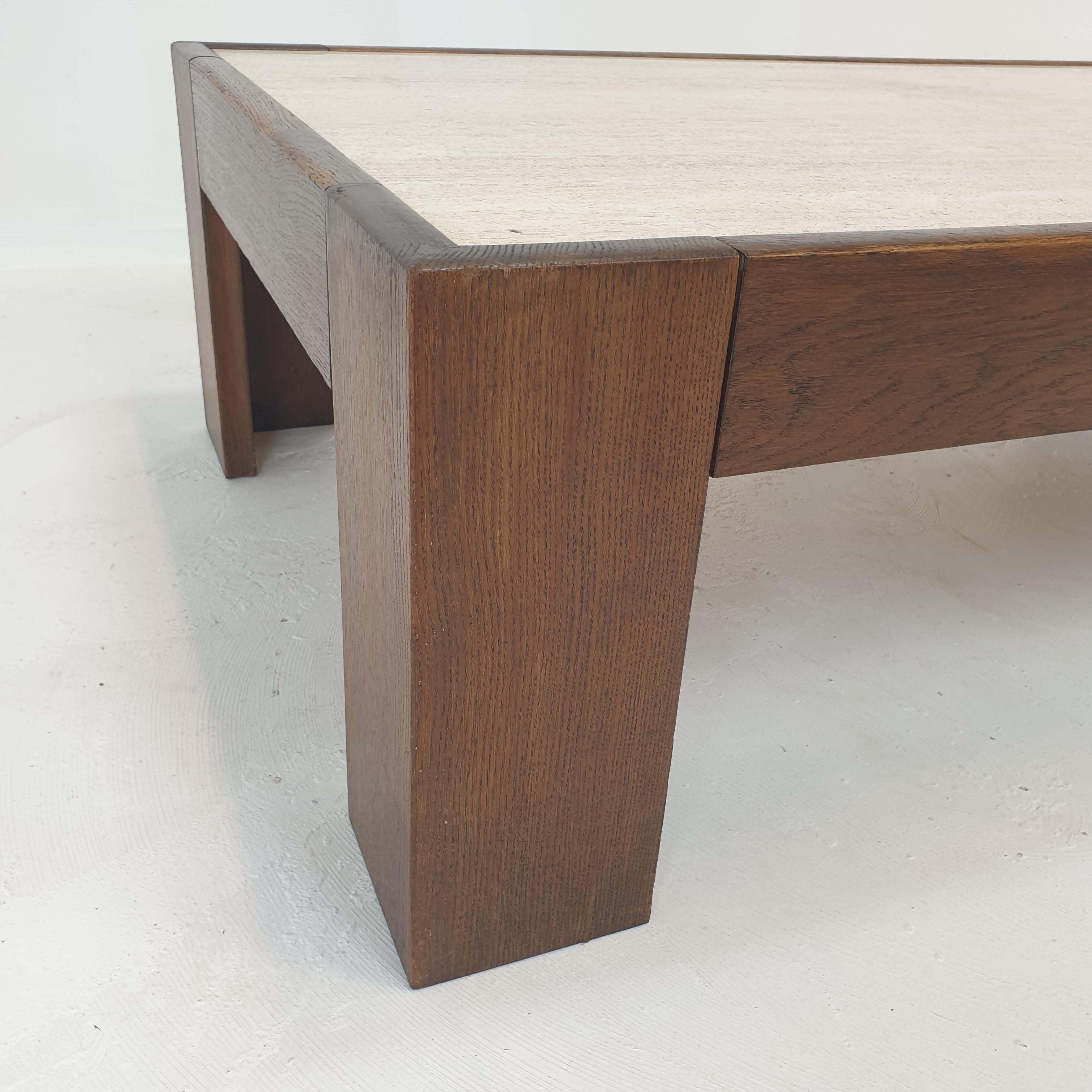 Travertine Coffee Table With Oak Base, 1970s 10