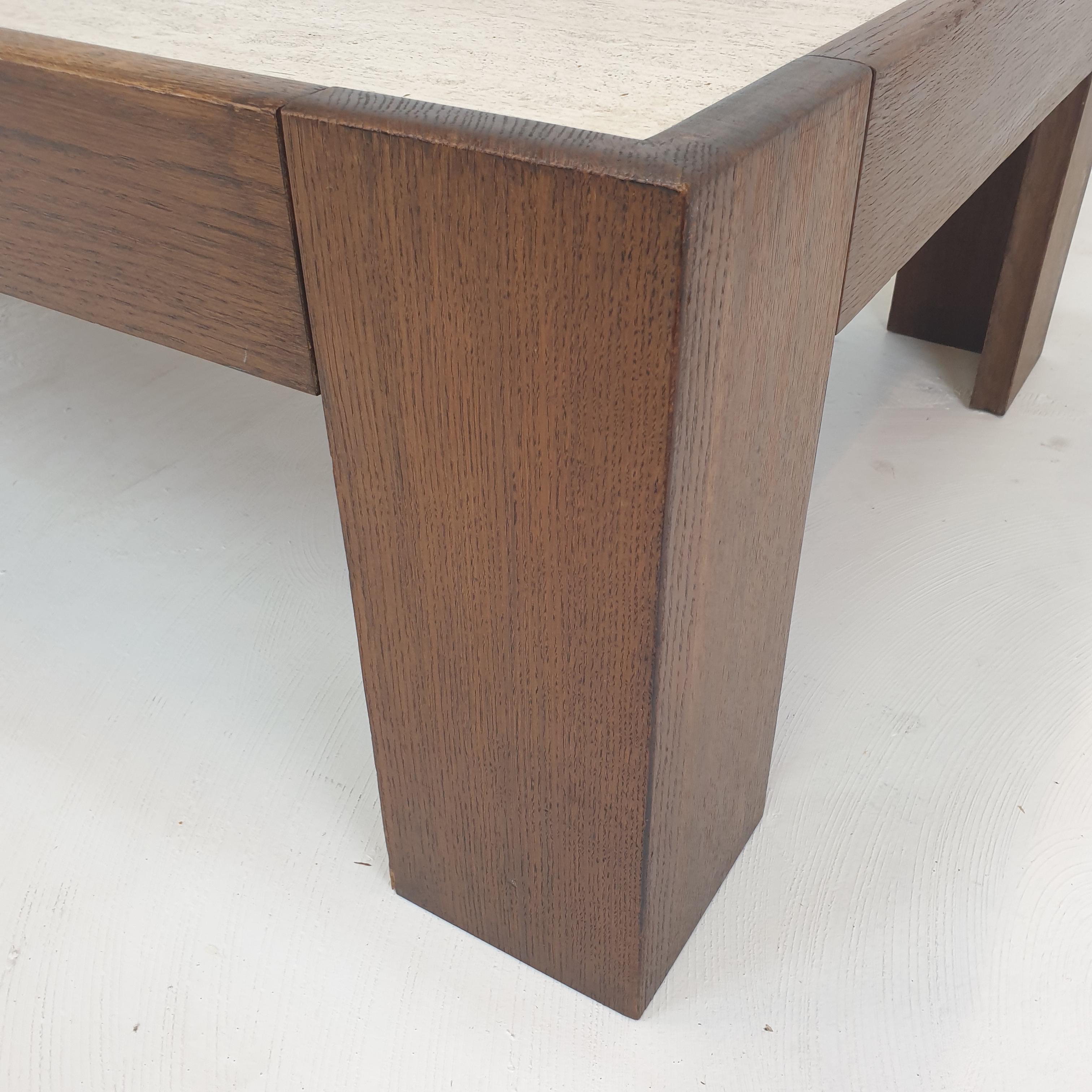 Travertine Coffee Table With Oak Base, 1970s For Sale 11