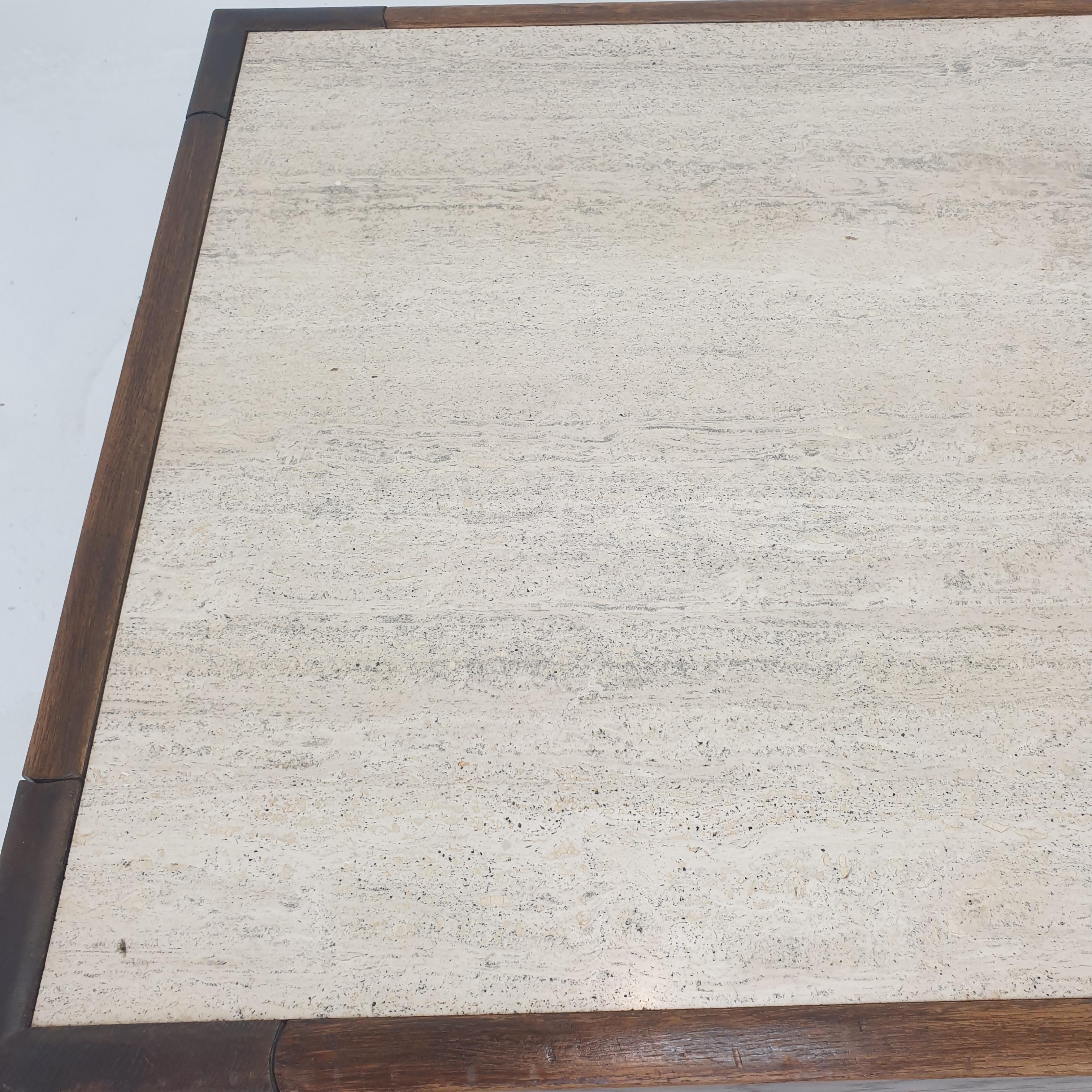 Travertine Coffee Table With Oak Base, 1970s For Sale 12