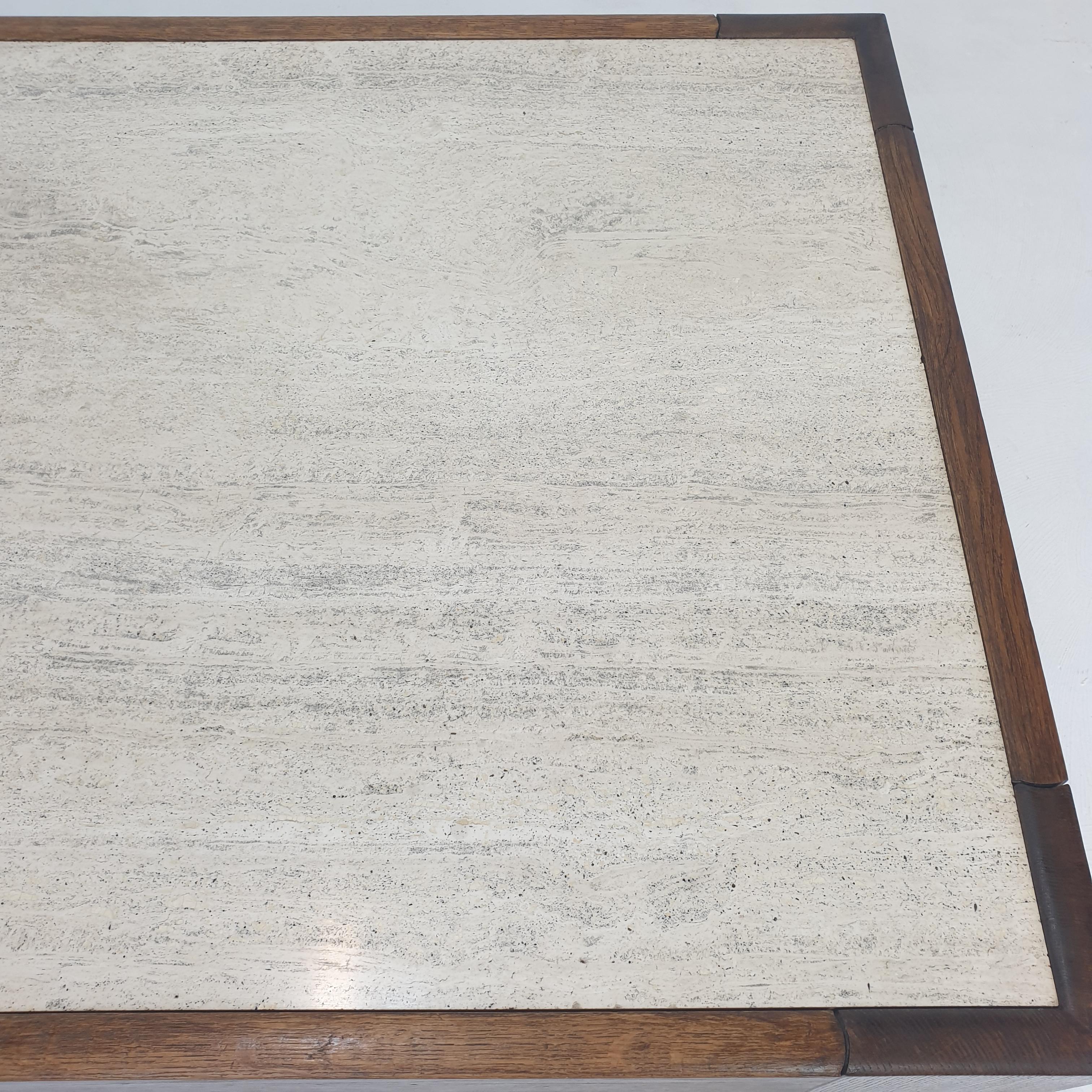 Travertine Coffee Table With Oak Base, 1970s For Sale 13