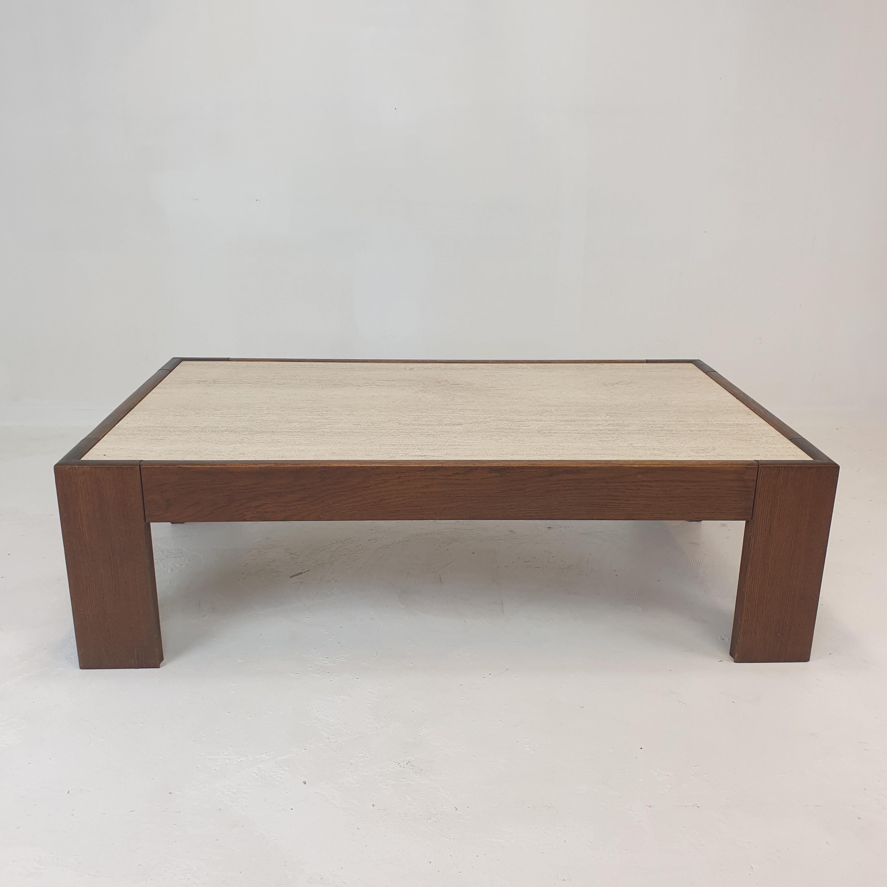 Mid-Century Modern Travertine Coffee Table With Oak Base, 1970s For Sale