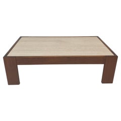 Vintage Travertine Coffee Table With Oak Base, 1970s