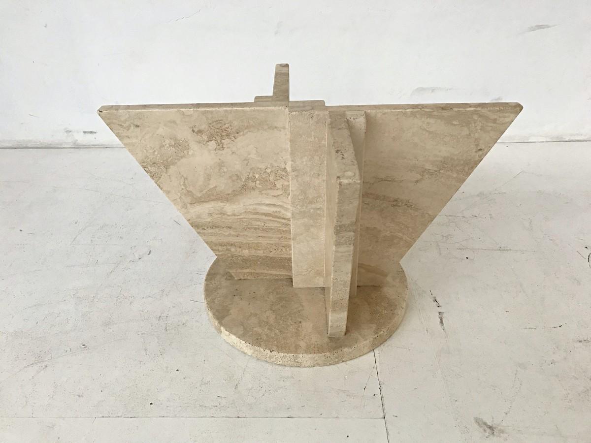Travertine coffee table with smoked glass.
