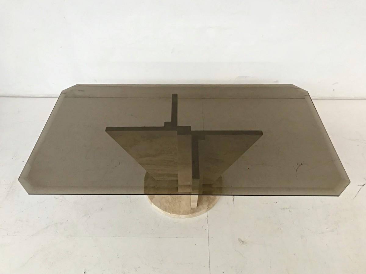 Late 20th Century Travertine Coffee Table with Smoked Glass