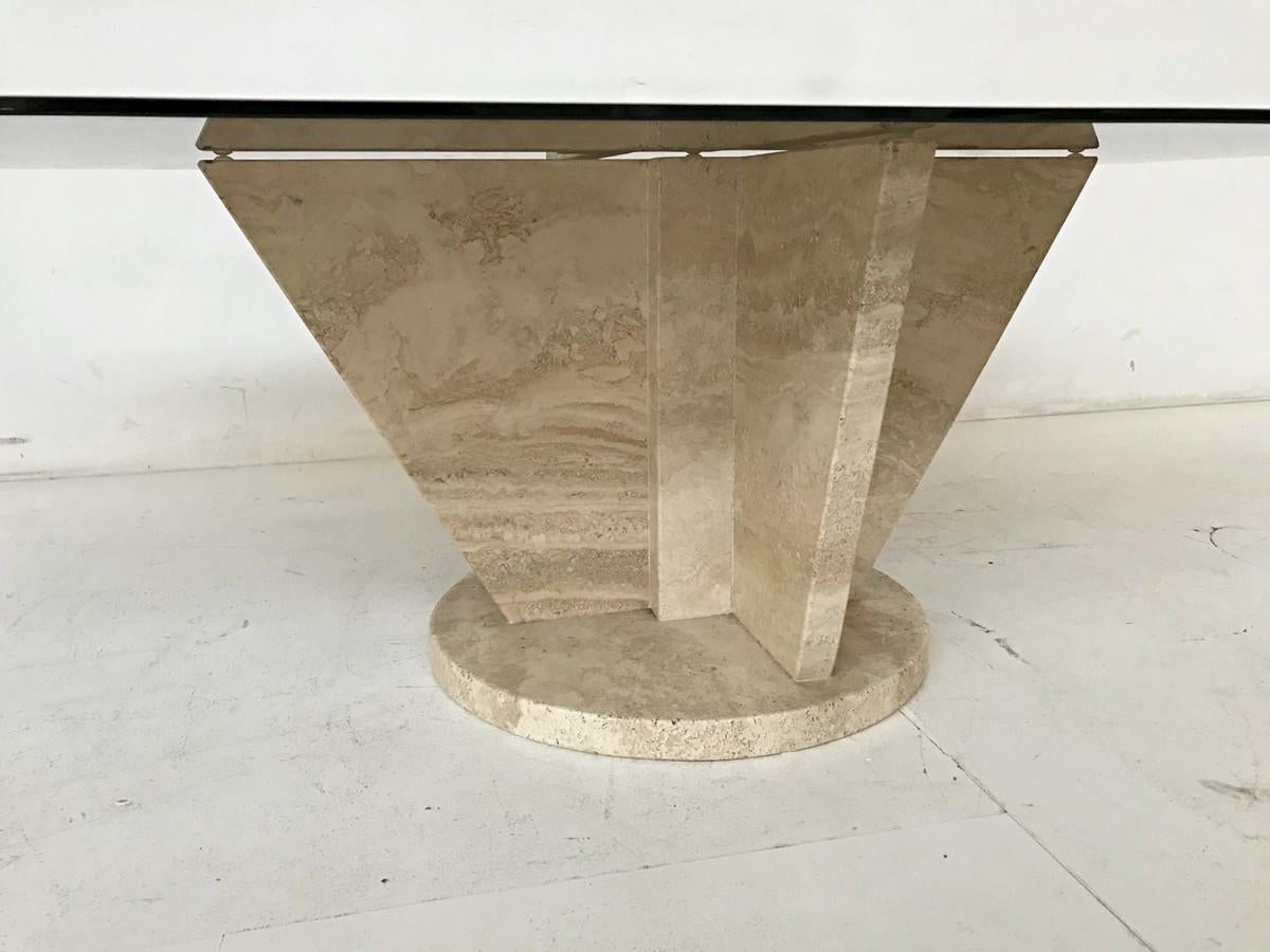 Travertine Coffee Table with Smoked Glass 1