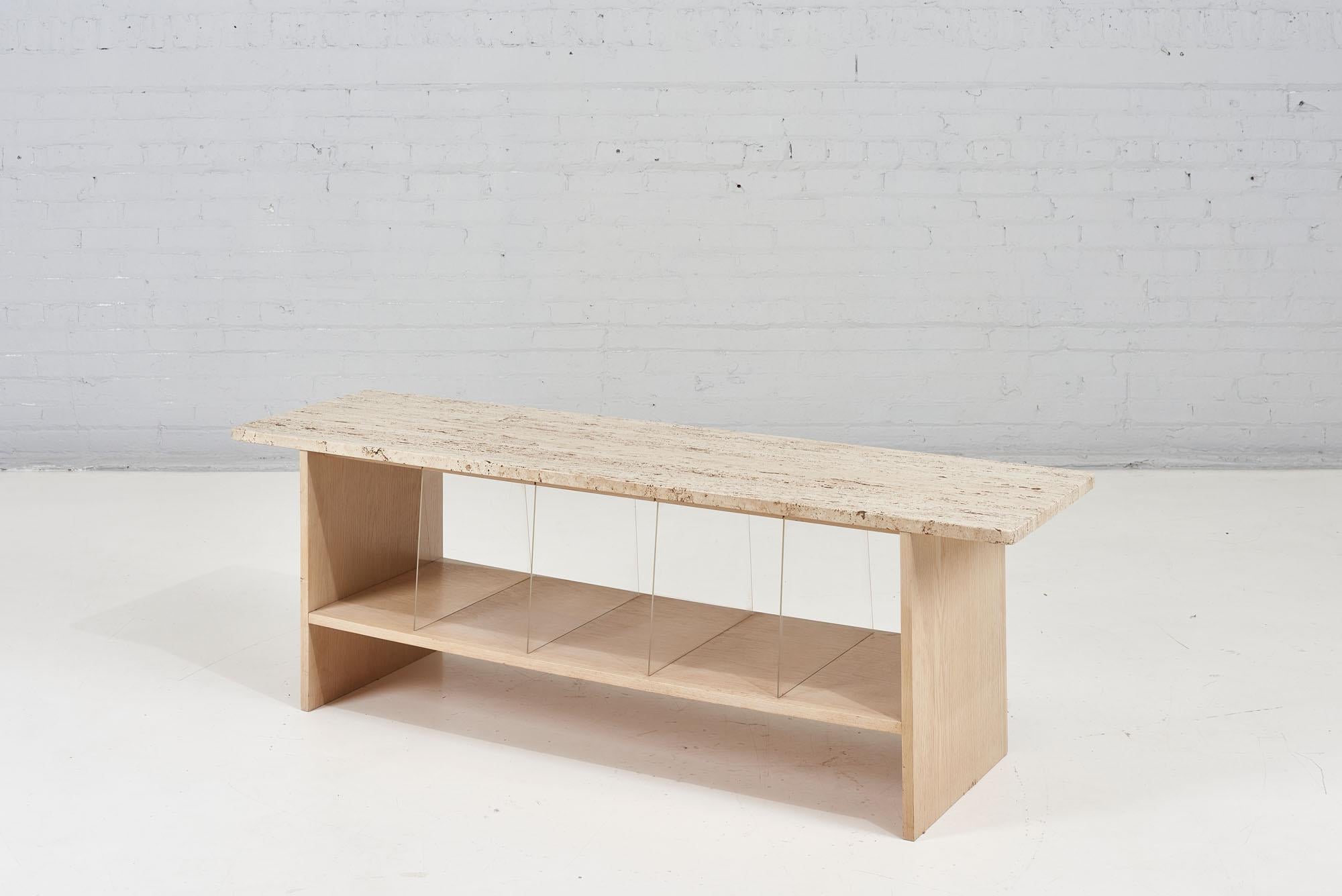 Post-Modern Travertine Coffee Table with Storage, 1970	 For Sale