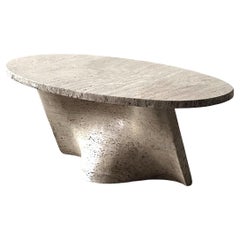 Travertine Coffee Table With Wavy Base, Italy, 1980s