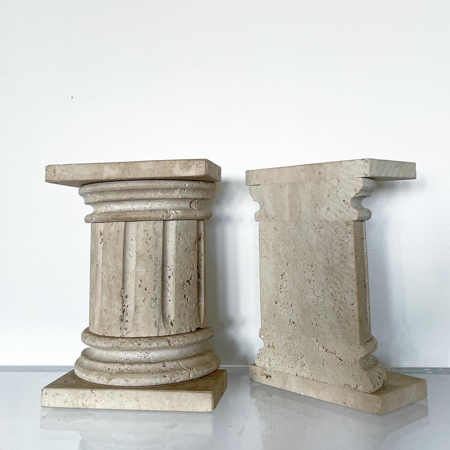 Travertine Column Bookends Made in Italy In Good Condition For Sale In Los Angeles, CA