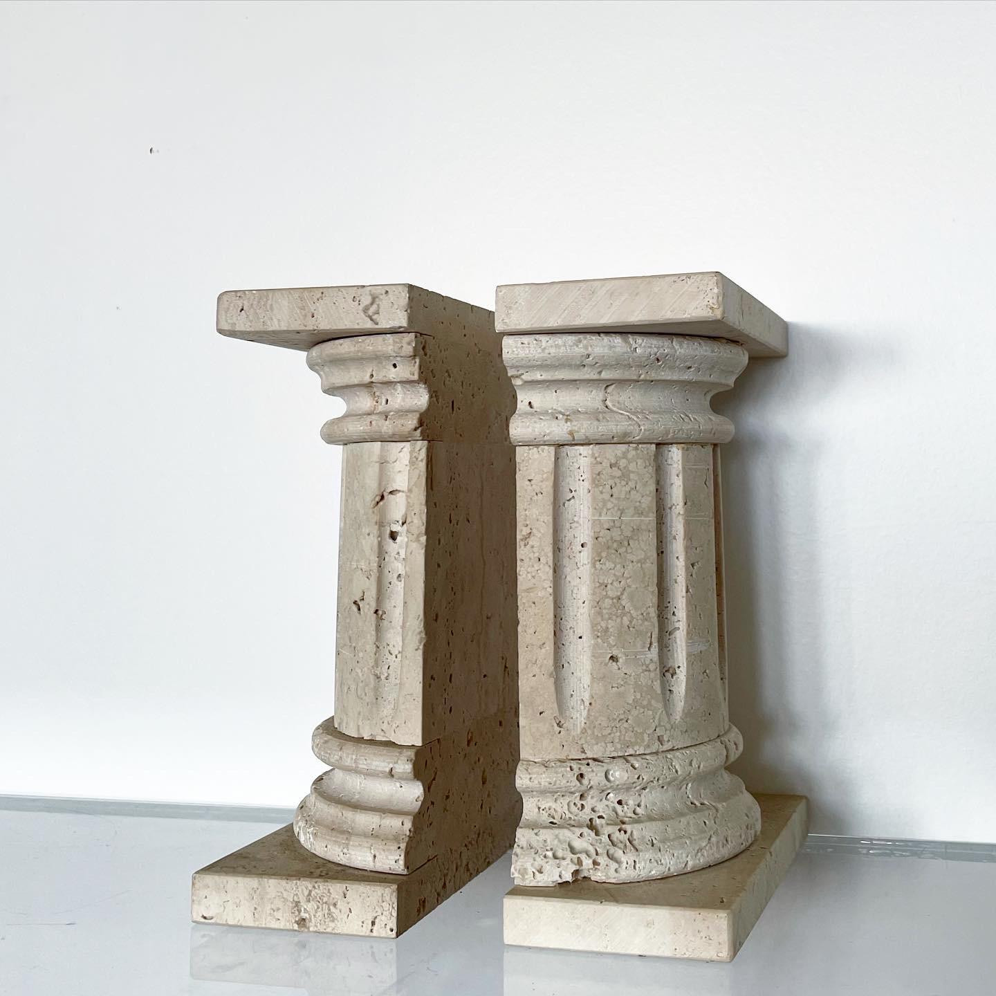 20th Century Travertine Column Bookends Made in Italy For Sale