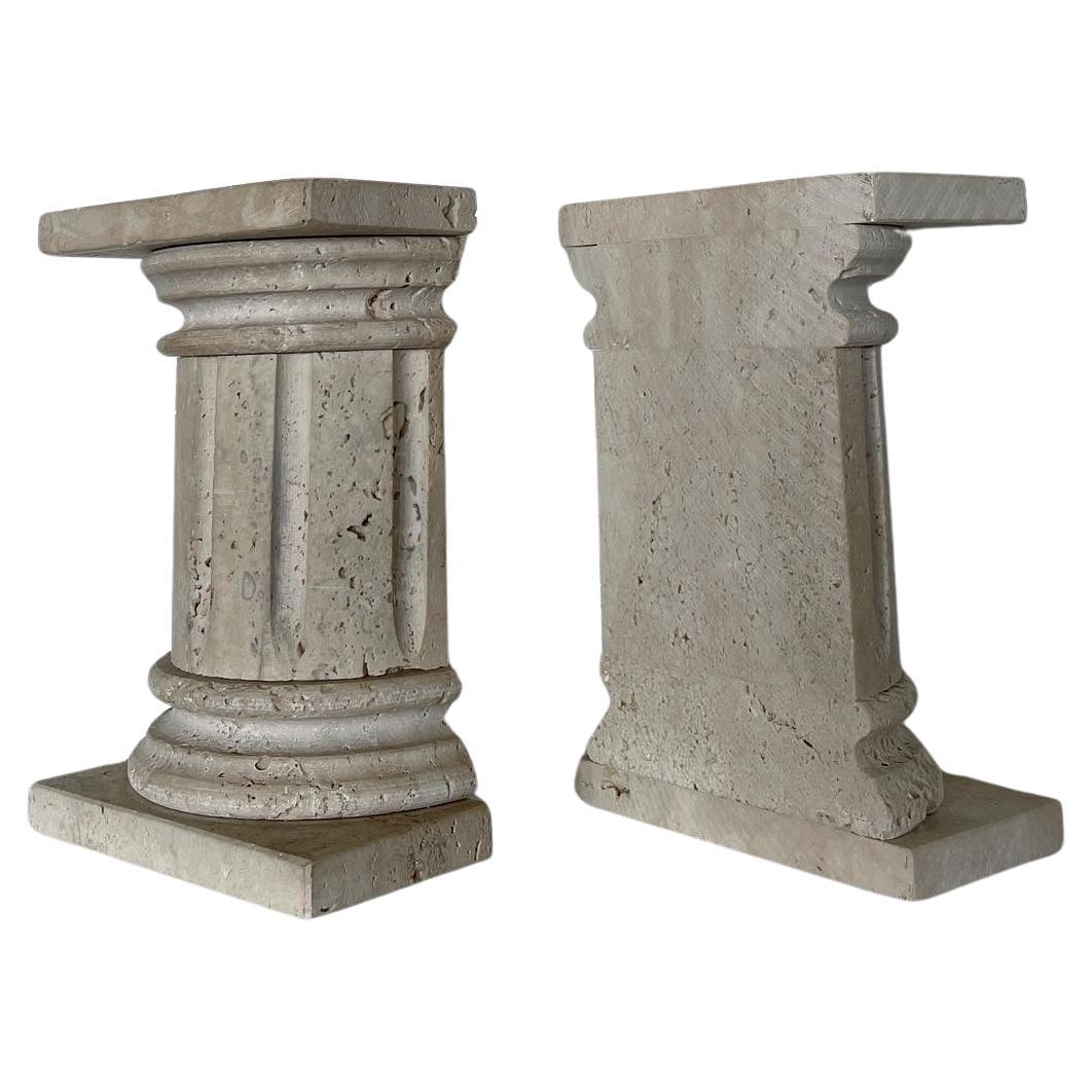 Travertine Column Bookends Made in Italy For Sale