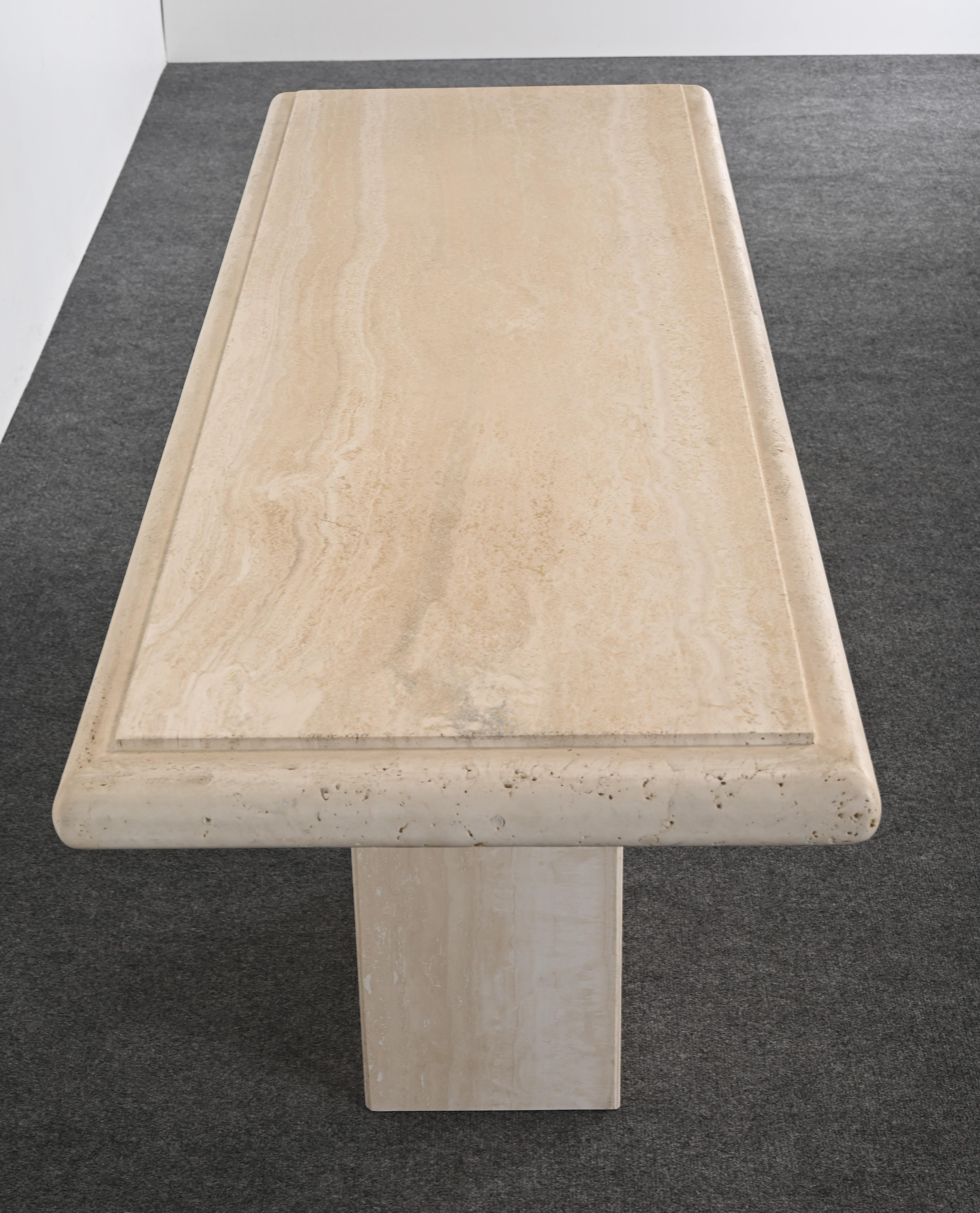 Italian Travertine Console Table, 1980s For Sale