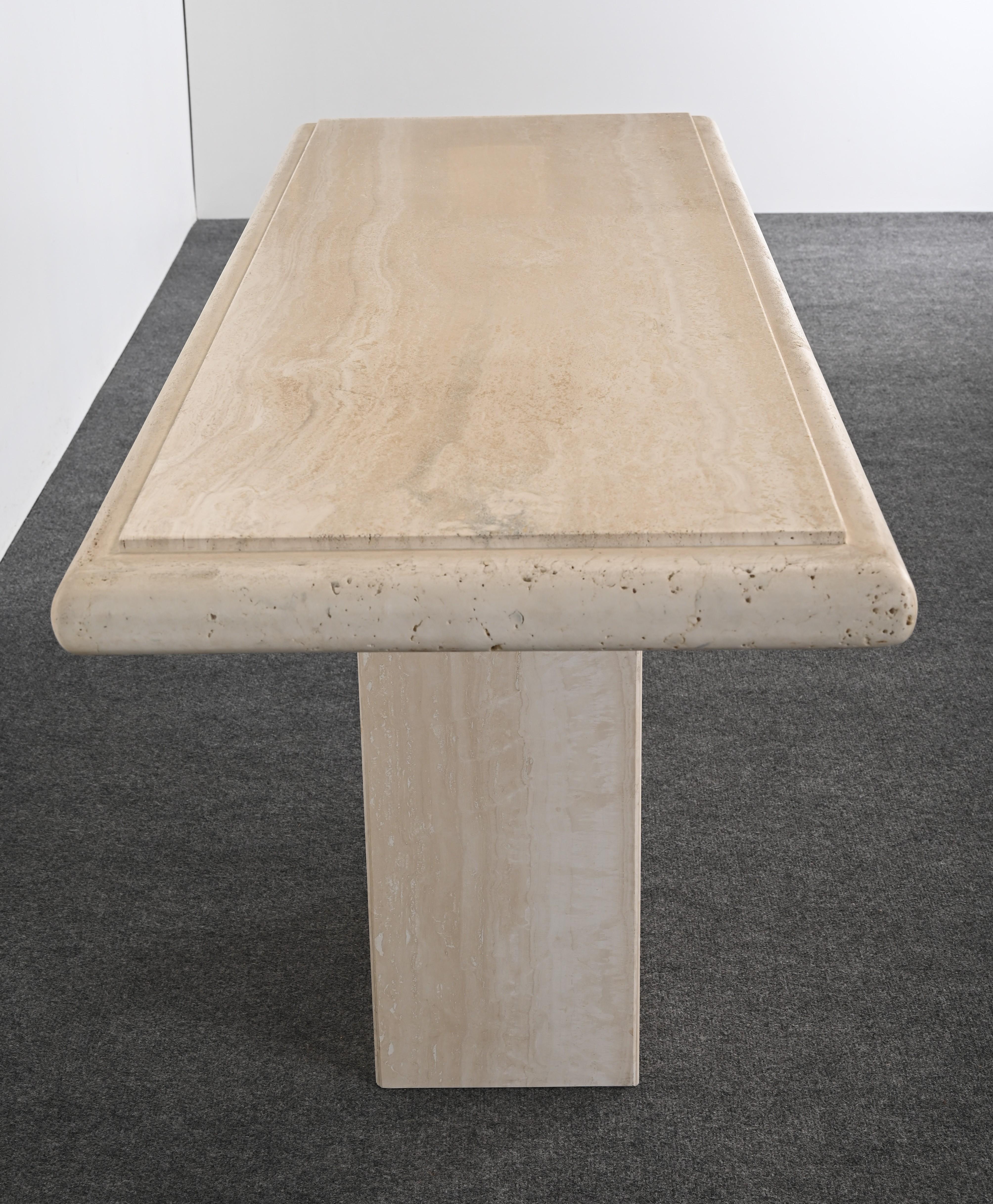 Travertine Console Table, 1980s In Good Condition For Sale In Hamburg, PA