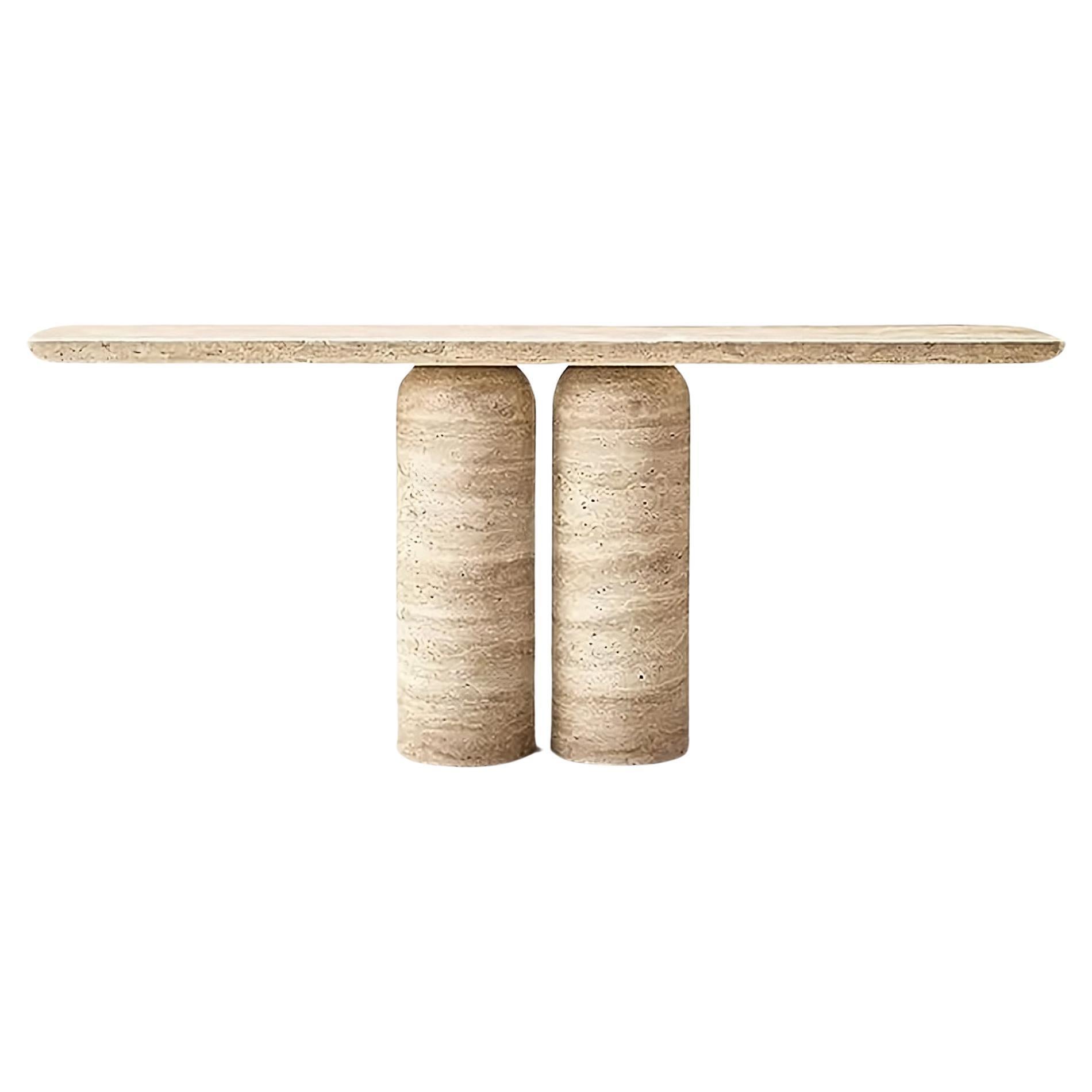 Travertine Console Table inspired by Angelo Mangiarotti  For Sale